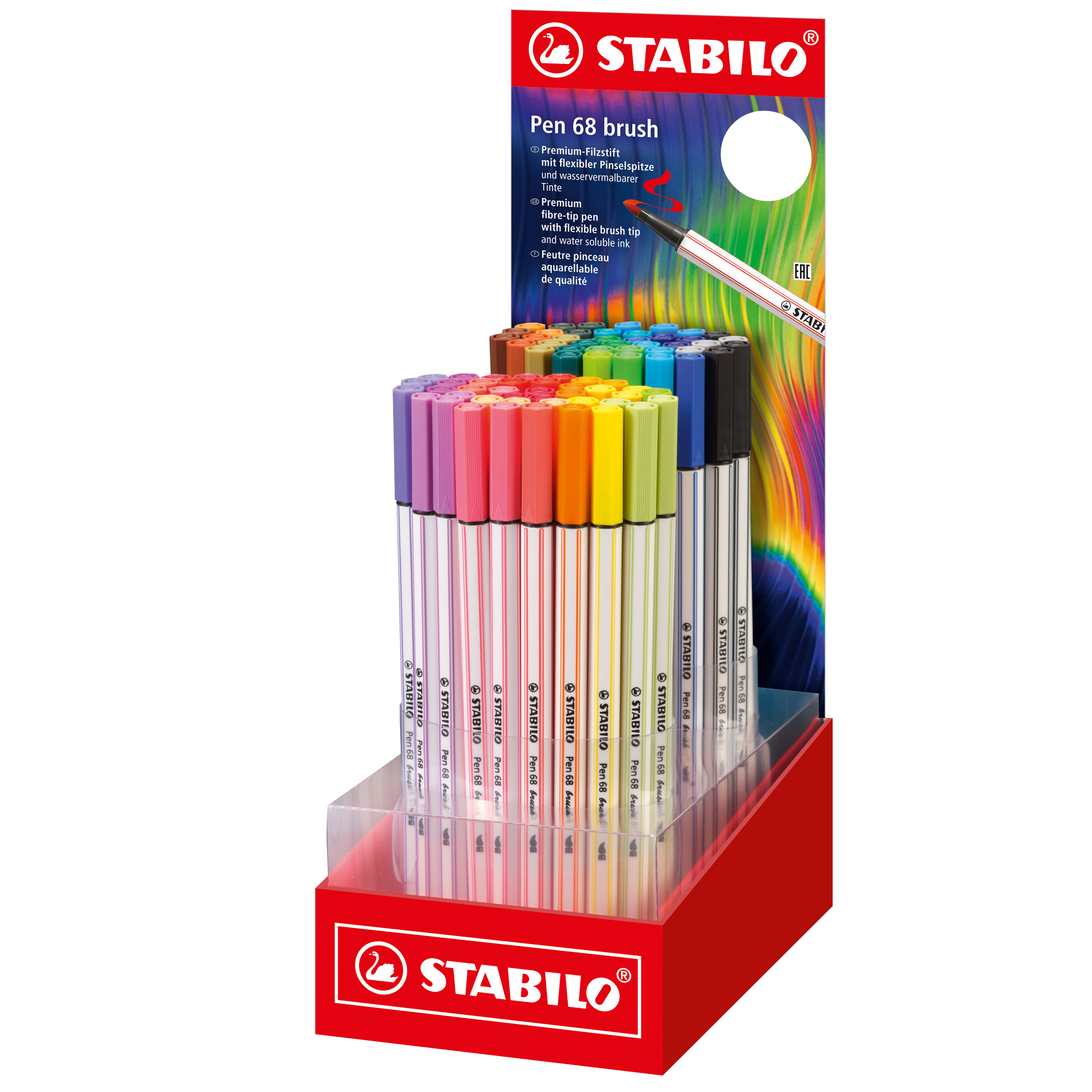 STABILO Pen 68 Brush ARTY - Penna con punta a pennello - inchiostro base acqua (pacchetto di 80)