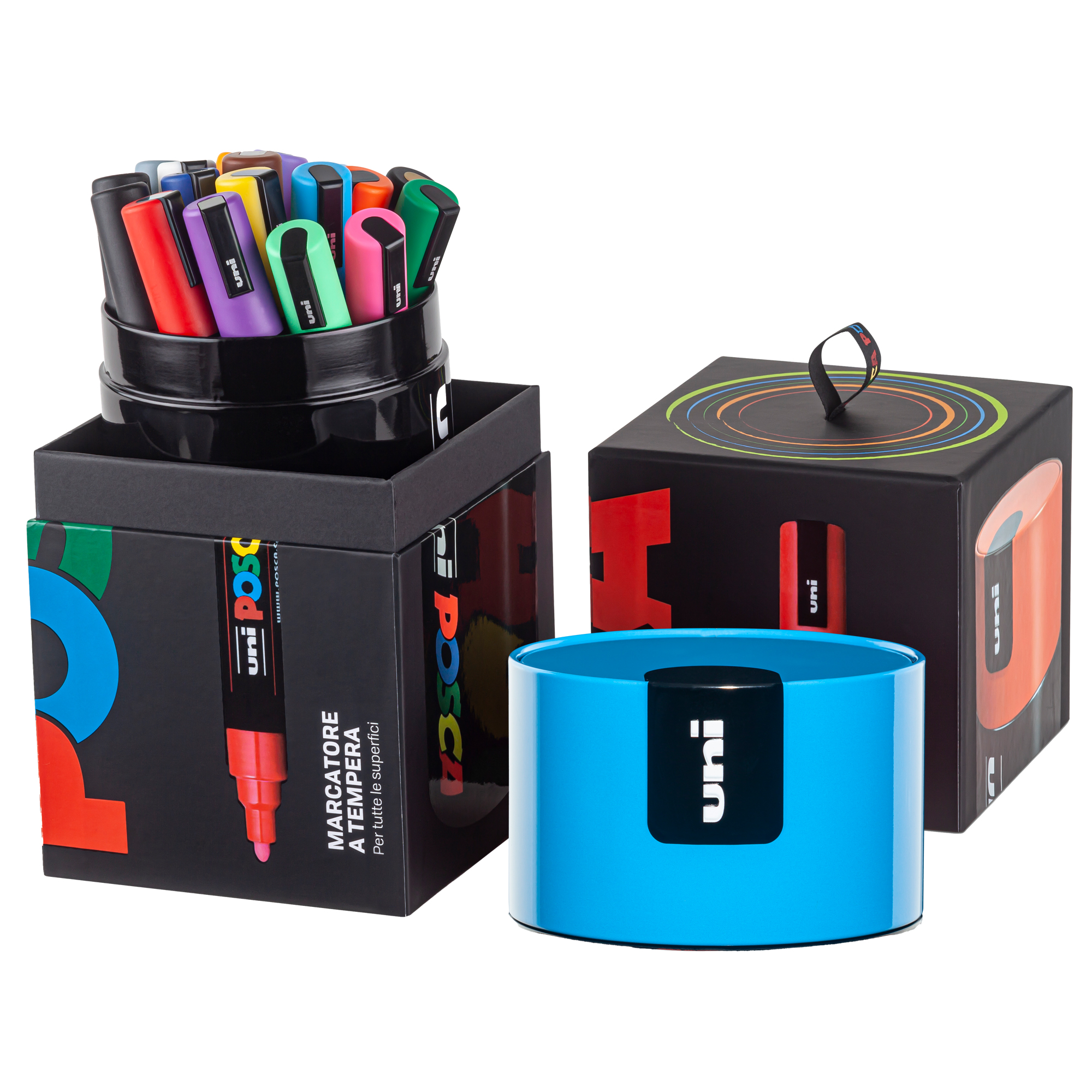 Gift Box c/coperchio blu 18 marcatori Uni Posca …