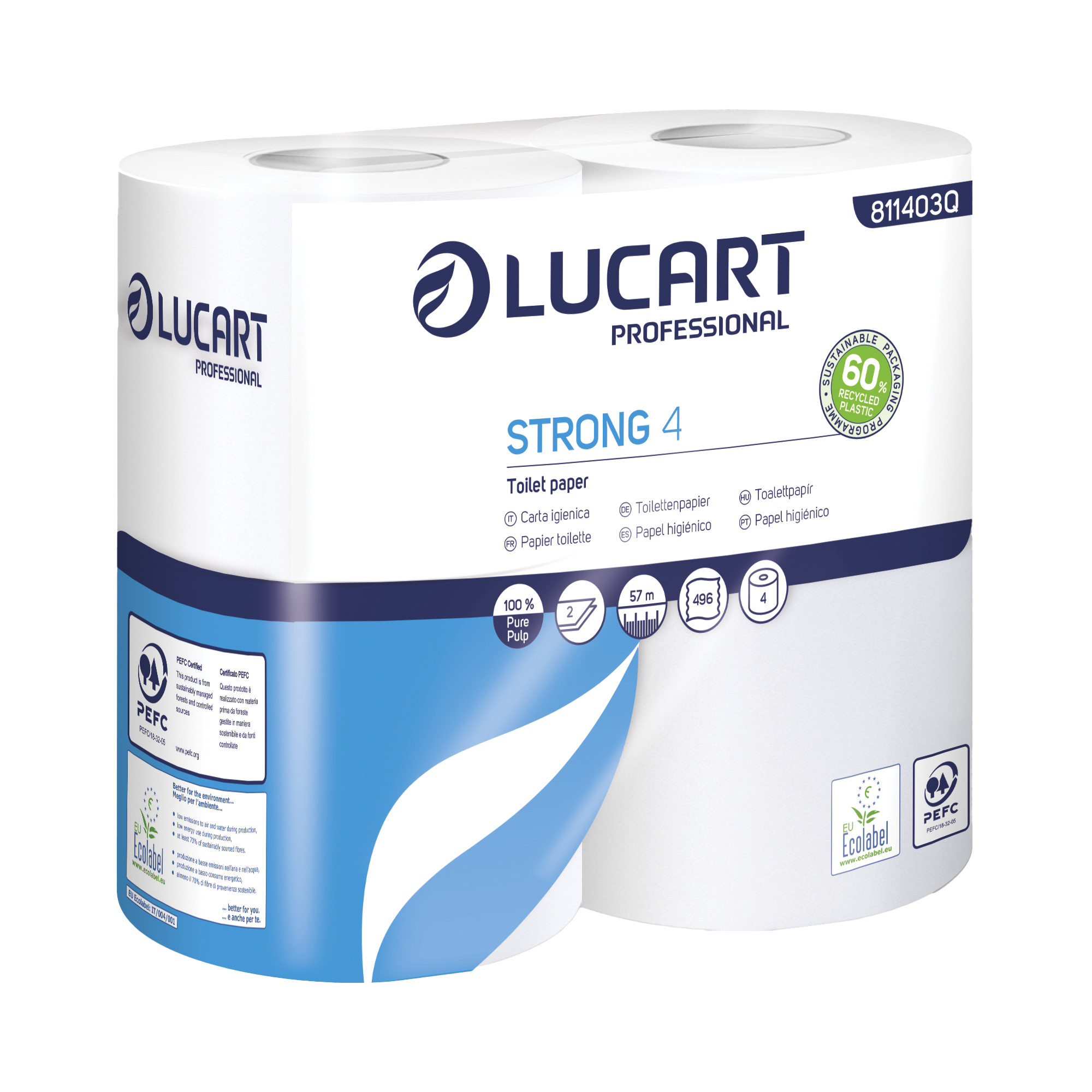 Carta igienica Strong 4 - 2 veli - 496 strappi - bianco - Lucart - pacco 4 rotoli