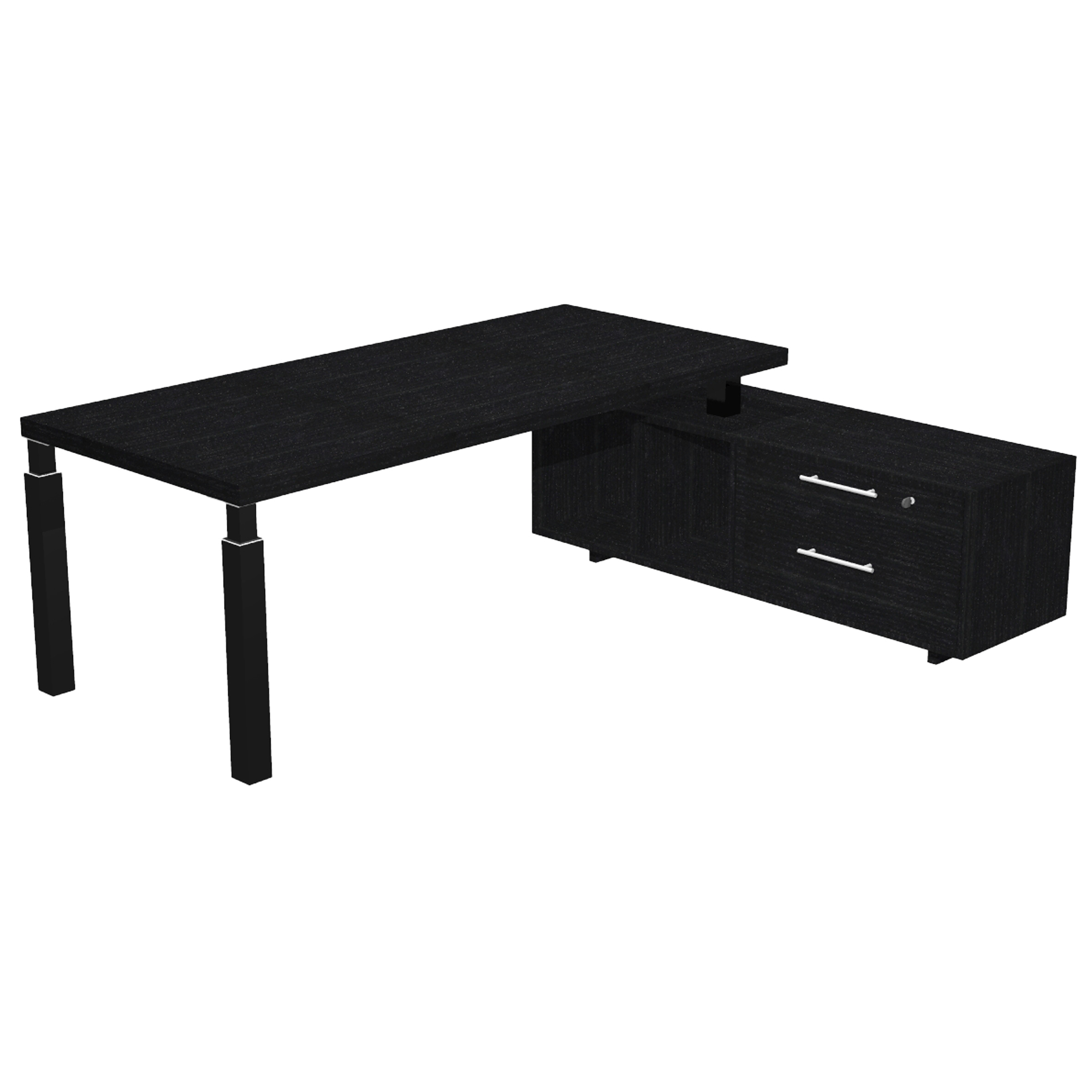 Scrivania direzionale Prestige Quadro - con mobile di servizio - 210 x 90 cm - nero venato/nero