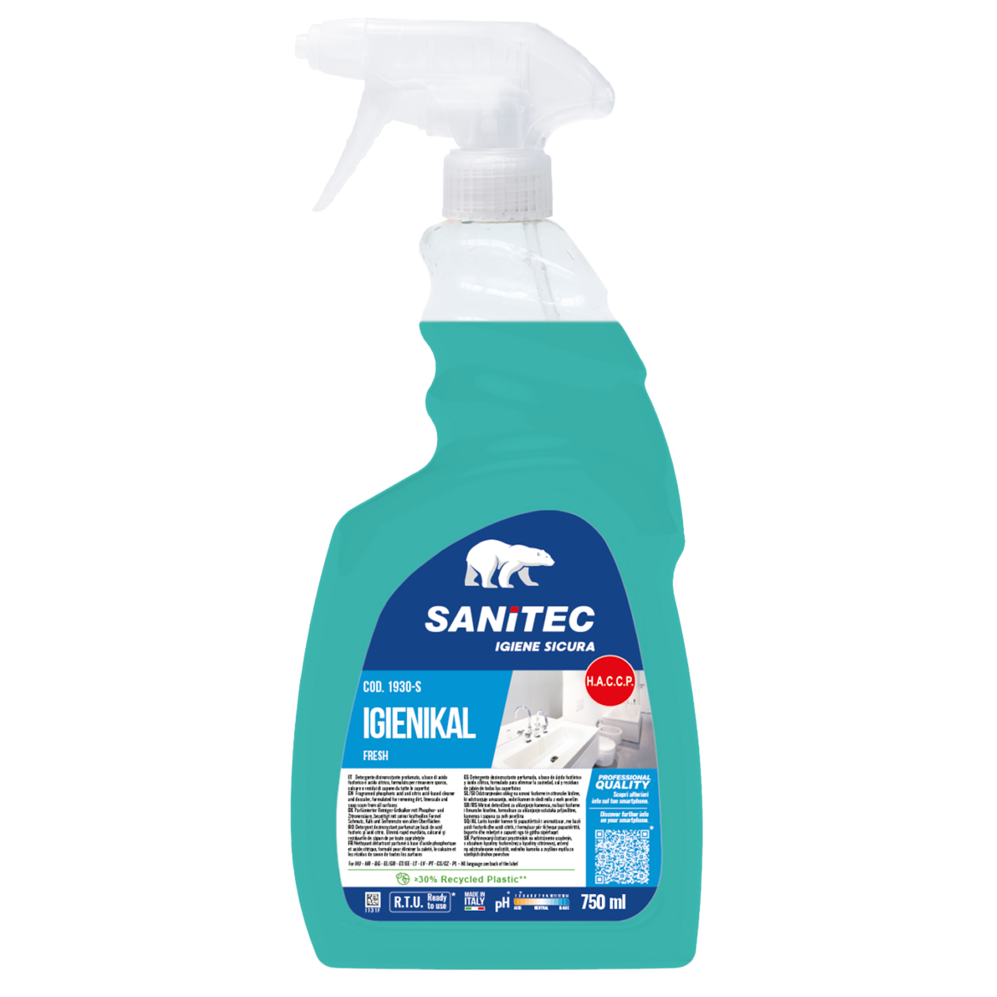 Sanitec IGIENIKAL BATHROOM Classic - Disincrostante - liquido - spray in flacone - 750 ml - professionale - verde (pacchetto di 6)