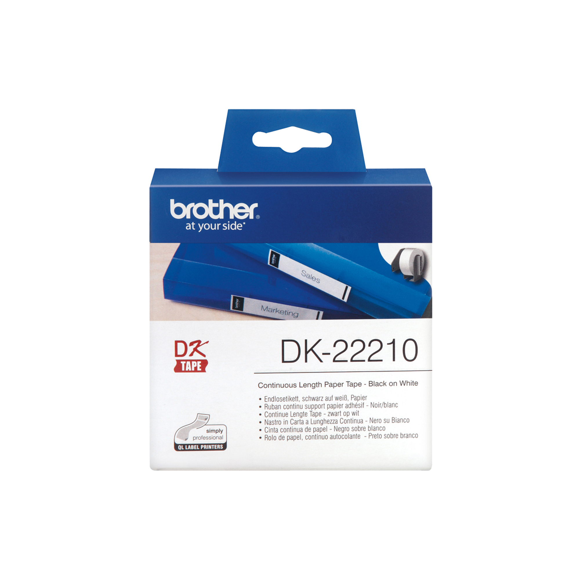 Brother DK-22210 - Nero su bianco - Rotolo (2,9 cm x 30,5 m) etichette - per Brother QL-1050, 1060, 1110, 500, 550, 560, 570, 580, 600, 650, 700, 710, 720, 820
