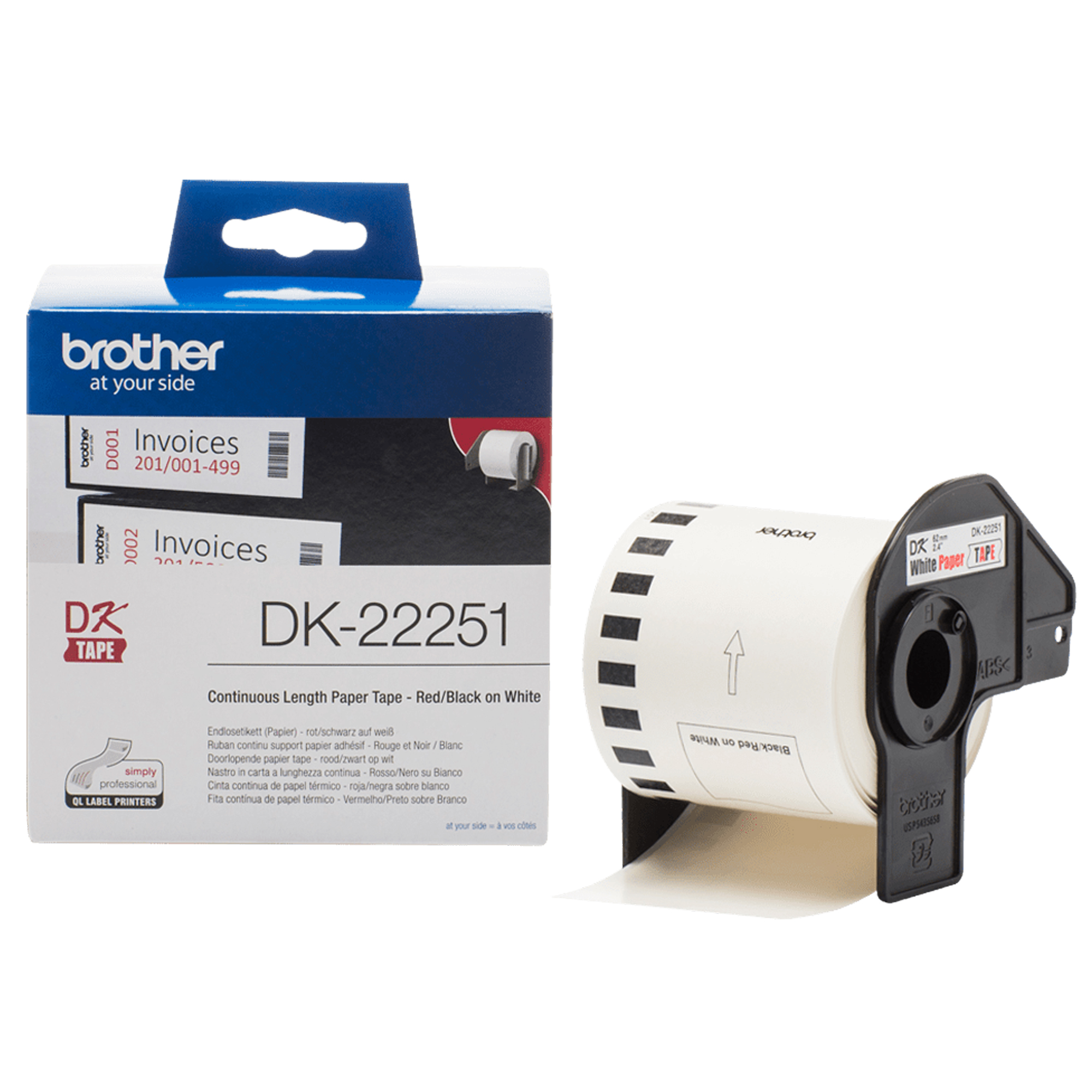 Brother DK22251 - Nero/rosso su bianco - Rotolo …