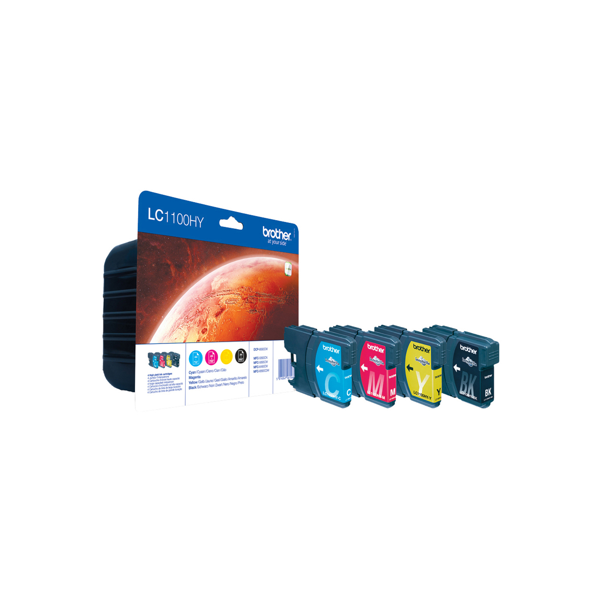 Brother LC1100HY - Confezione da 4 - Alta resa - nero, giallo, ciano, magenta - originale - blister - cartuccia d'inchiostro - per Brother DCP-6690CW, MFC-5890CN, MFC-5895CW, MFC-6490CW, MFC-6890CDW