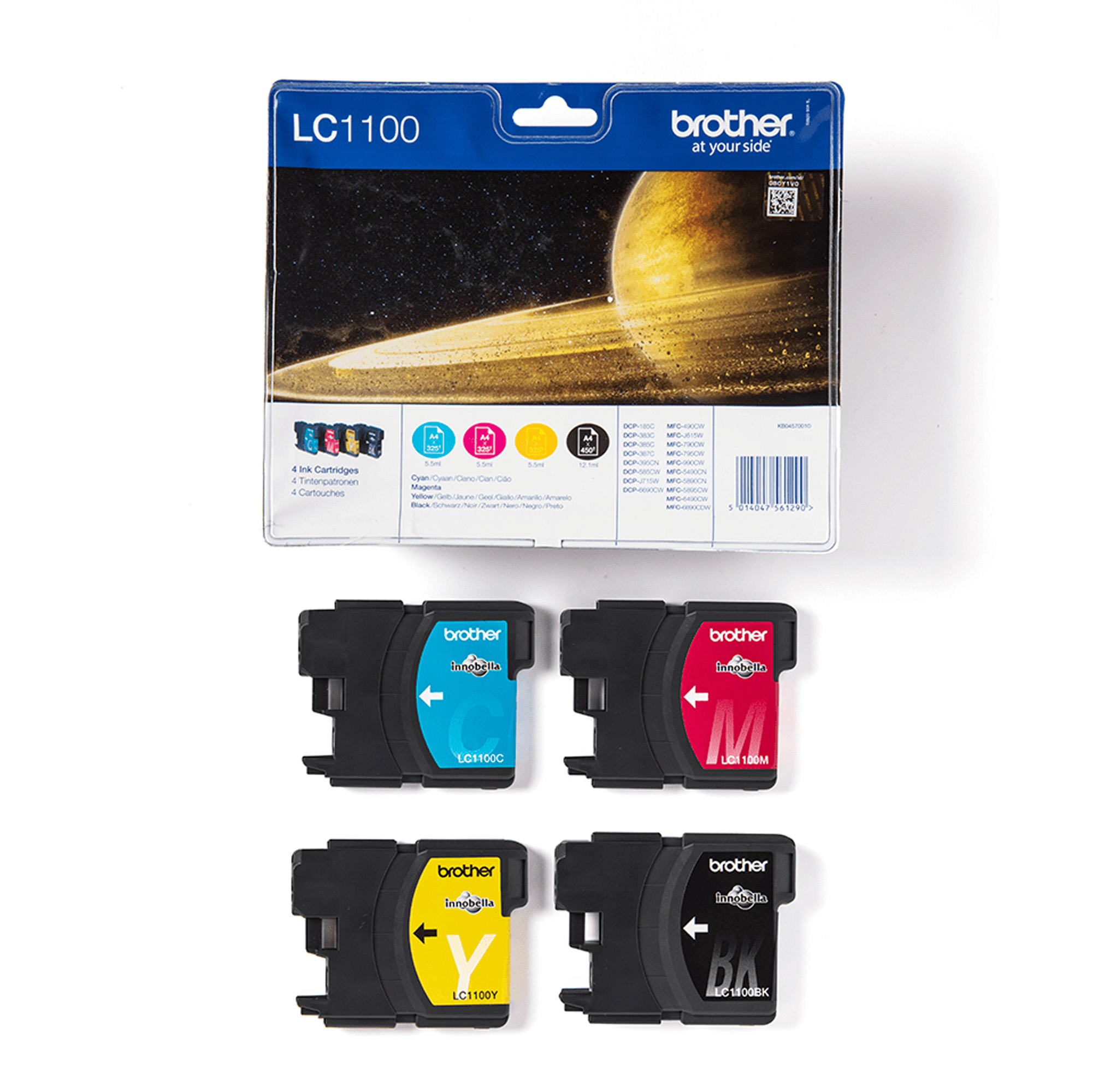 Brother LC1100 Confezione da 4 cartucce inkjet - Confezione da 4 - nero, giallo, ciano, magenta - originale - blister - cartuccia d'inchiostro - per Brother DCP-185, 385, 395, J715, MFC-490, 5490, 5890, 5895, 6890, 790, 795, 990, J615