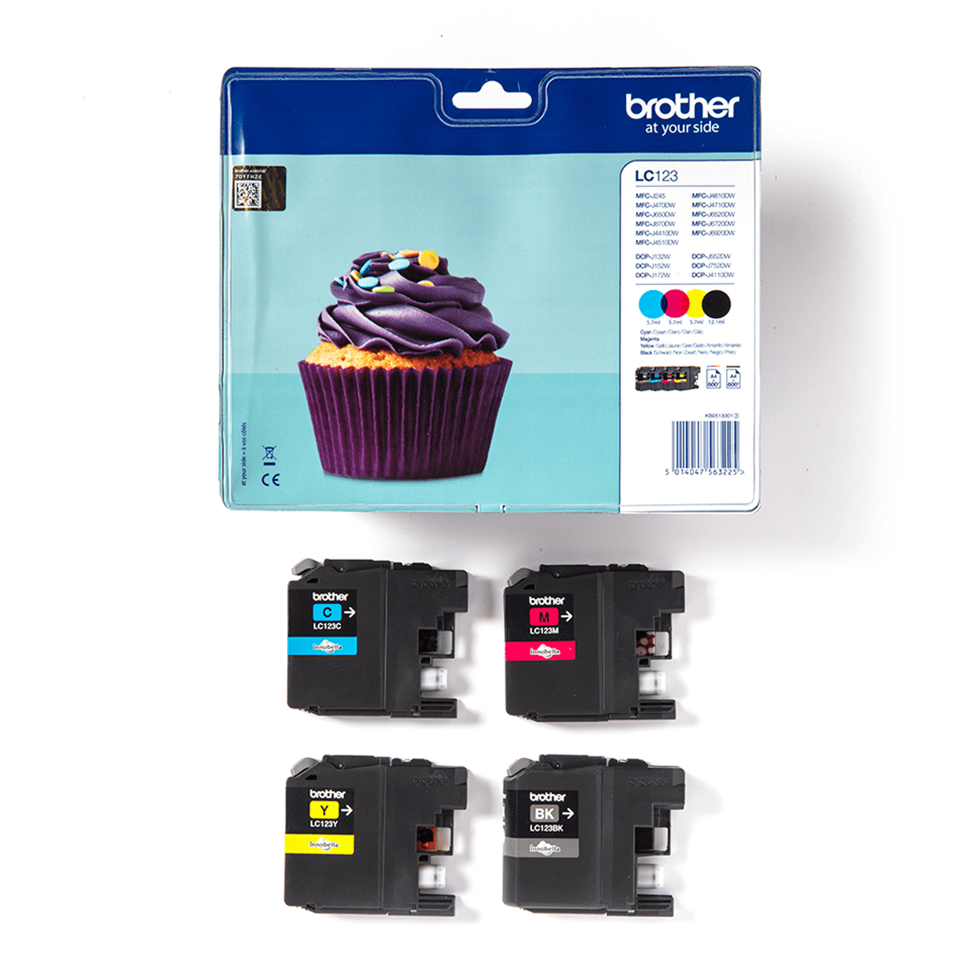 Brother LC123 - Confezione da 4 - nero, giallo, ciano, magenta - originale - blister - cartuccia d'inchiostro - per Brother DCP-J100, J105, J132, J152, J552, J752, MFC-J245, J470, J650, J6520, J6720, J6920