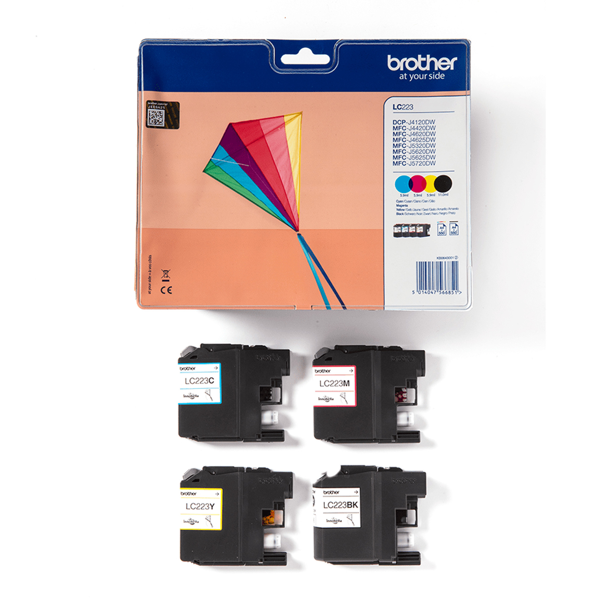 Brother LC223 - Confezione da 4 - nero, giallo, ciano, magenta - originale - cartuccia d'inchiostro - per Brother DCP-J4120, J562, MFC-J4420, J4620, J4625, J480, J5320, J5625, J5720, J680, J880