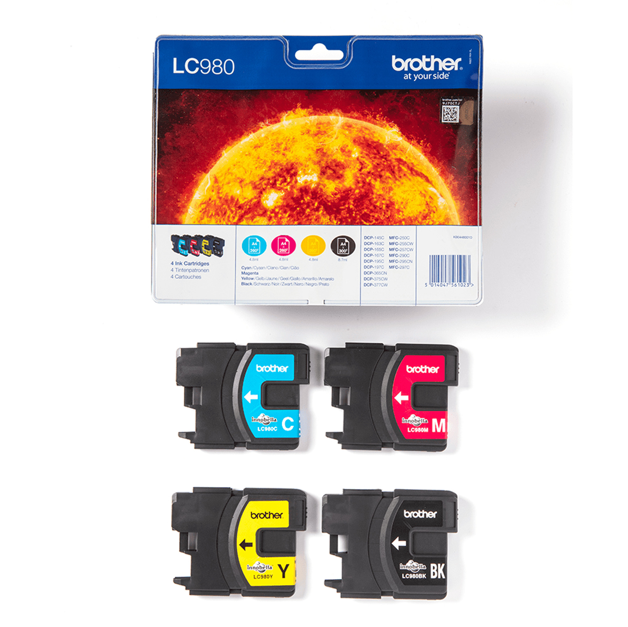 Brother LC980VALBP - Confezione da 4 - nero, giallo, ciano, magenta - originale - blister - cartuccia d'inchiostro - per Brother DCP-145, 163, 165, 195, 365, 373, 375, 377, MFC-250, 255, 290, 295, 297