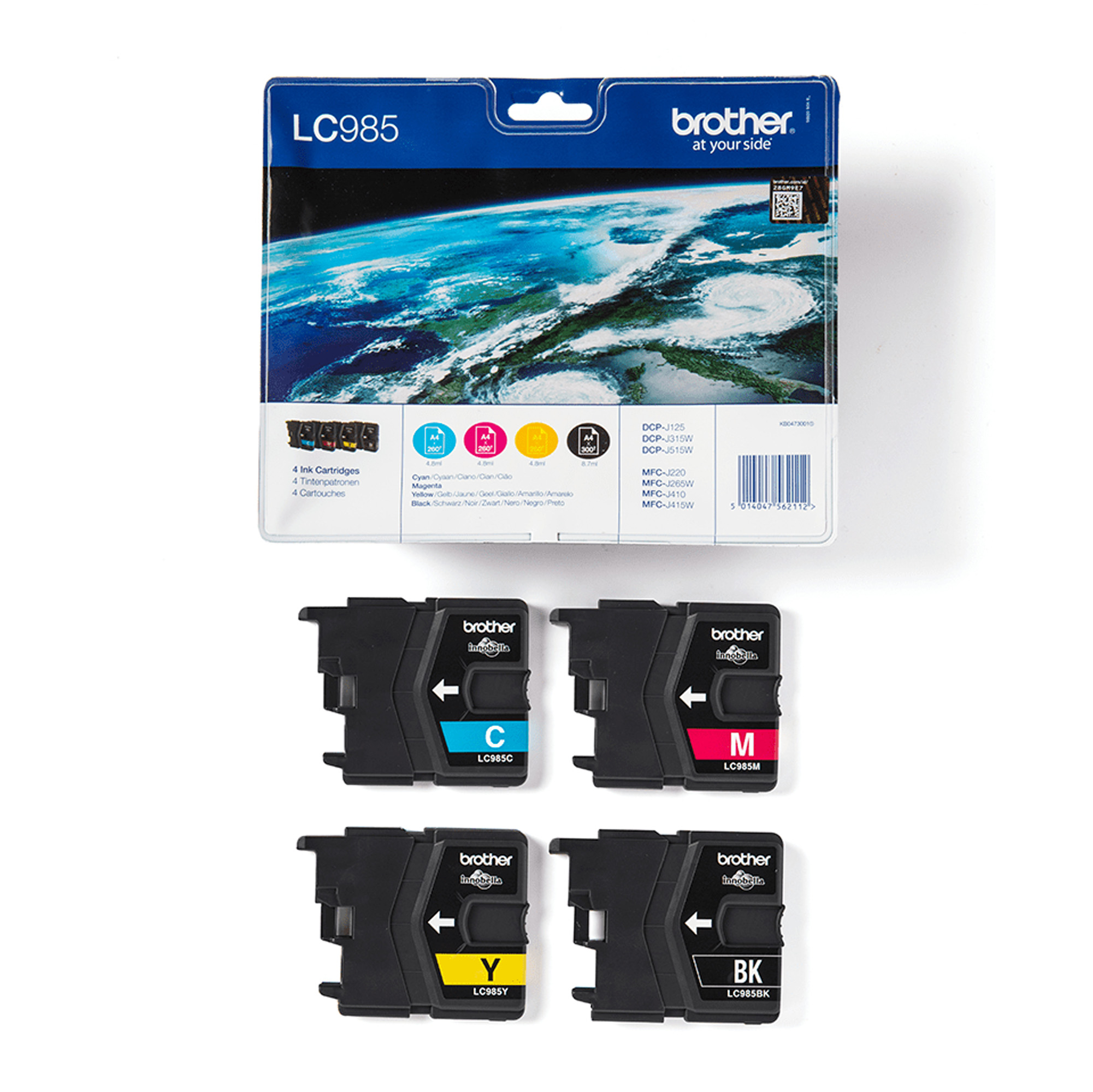 Brother LC985VALBP - Confezione da 4 - nero, giallo, ciano, magenta - originale - blister - cartuccia d'inchiostro - per Brother DCP-J125, DCP-J140, DCP-J315, DCP-J515, MFC-J220, MFC-J265, MFC-J410, MFC-J415