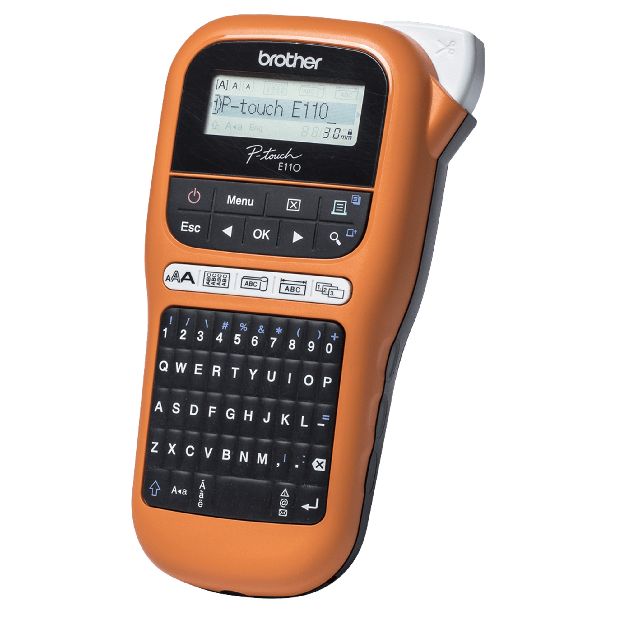 Brother P-Touch PT-E110 - Etichettatrice - B/N - trasferimento termico - Rotolo (1,2 cm) - 180 dpi - fino a 20 mm/sec - taglierina - stampa su 2 righe, anteprima di stampa, stampa verticale