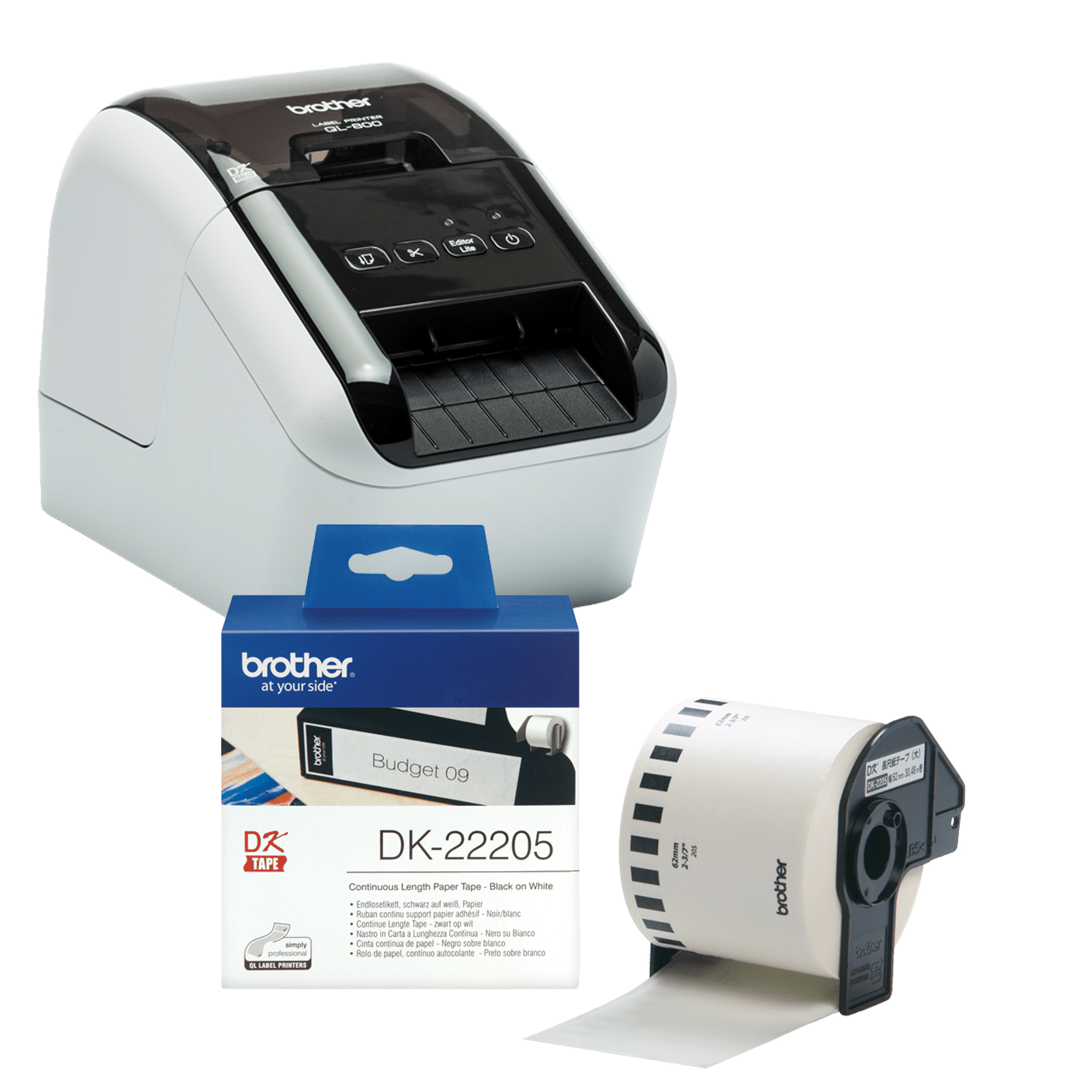 Brother QL-800 - Stampante per etichette - due colori (monocromatico) - termico diretto - Rotolo (6,2 cm) - 300 x 600 dpi - fino a 93 etichette/min - USB 2.0 - taglierina - nero, bianco