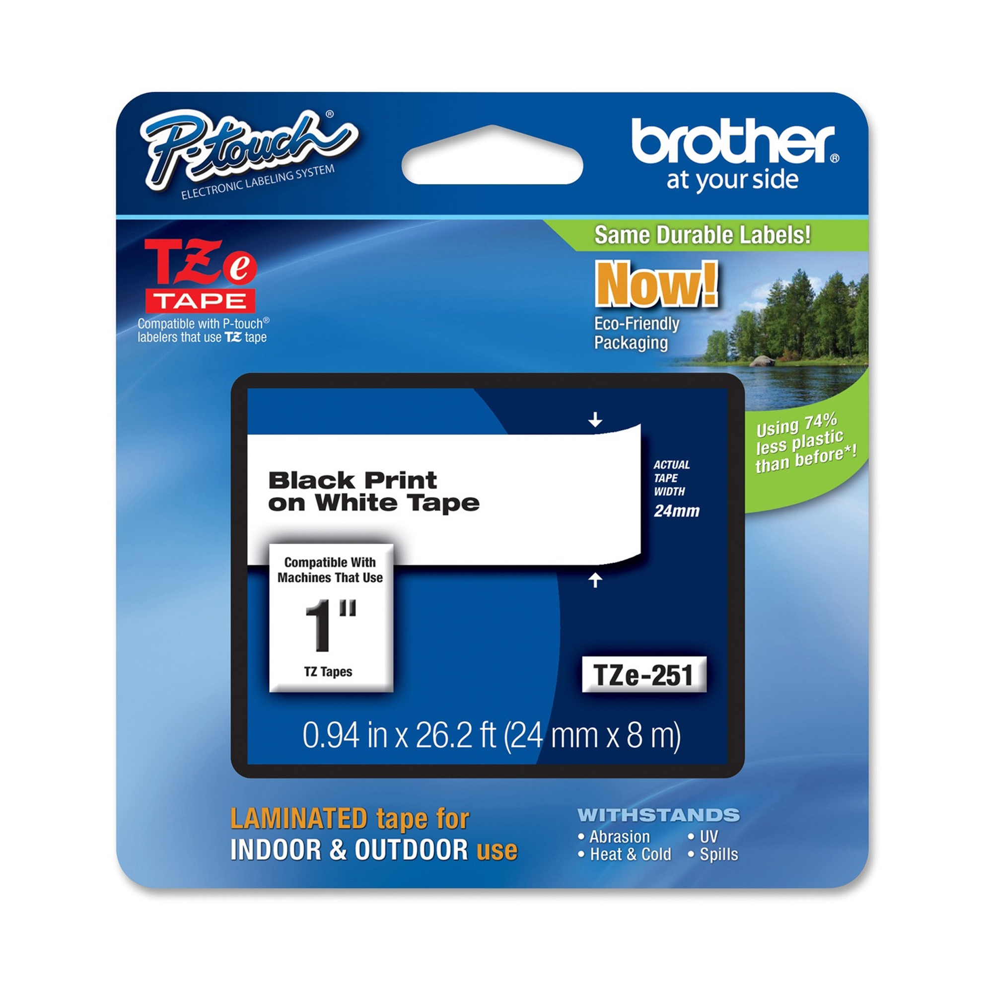 Brother TZe-251 - Adesivo standard - nero su bianco - Rotolo (2,4 cm x 8 m) 1 cassetta(e) nastro laminato - per P-Touch PT-2730, 3600, 9700, D600, D800, E500, E550, E800, H500, P700, P750, P900, P950