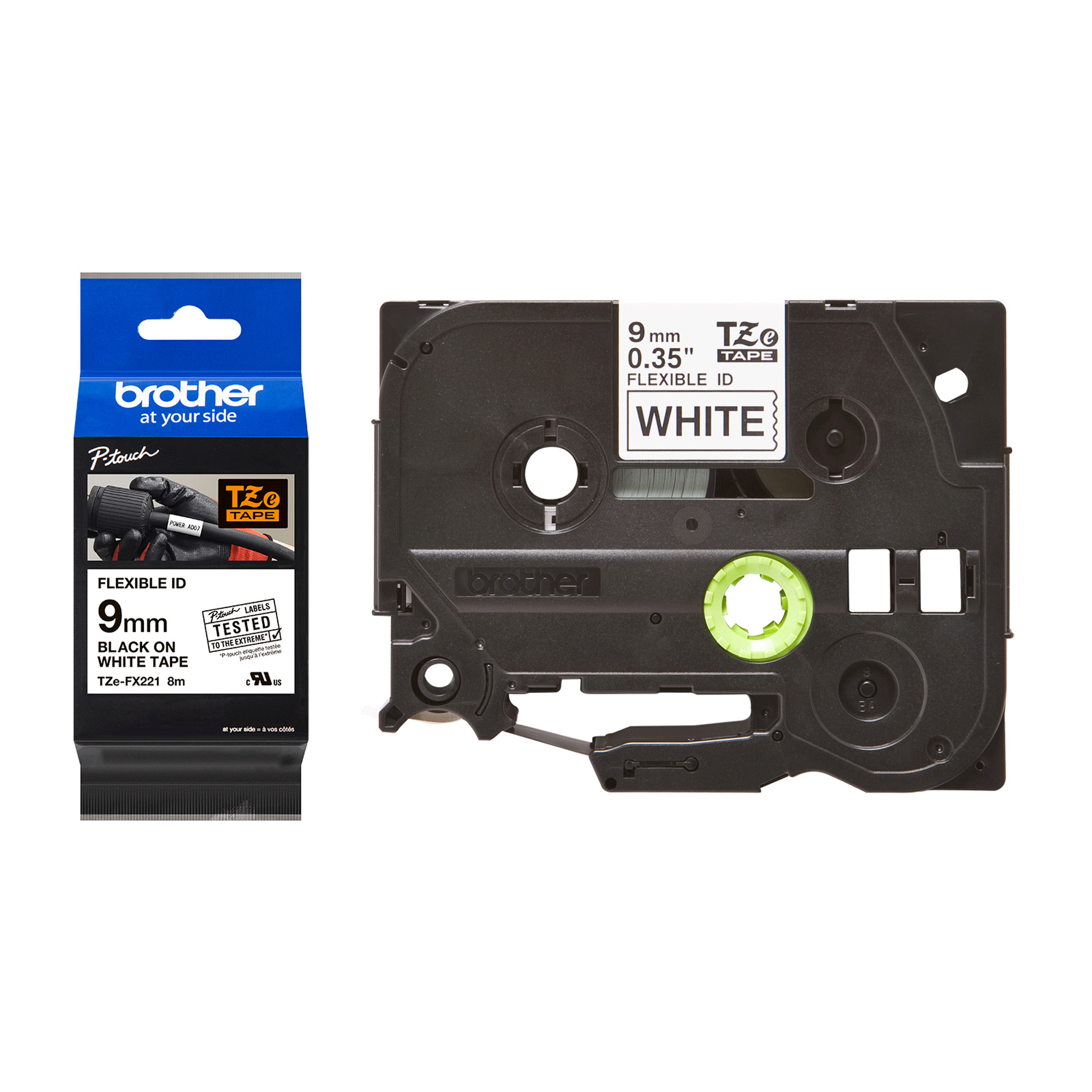 Brother TZe-FX221 - Adesivo - nero su bianco - Rotolo (0,9 cm x 8 m) 1 cassetta(e) nastro per etichette flessibili - per Brother DCP-T310, T520; InkBenefit Plus DCP-T310; P-Touch PT-1880, D200, E550, E800, H105