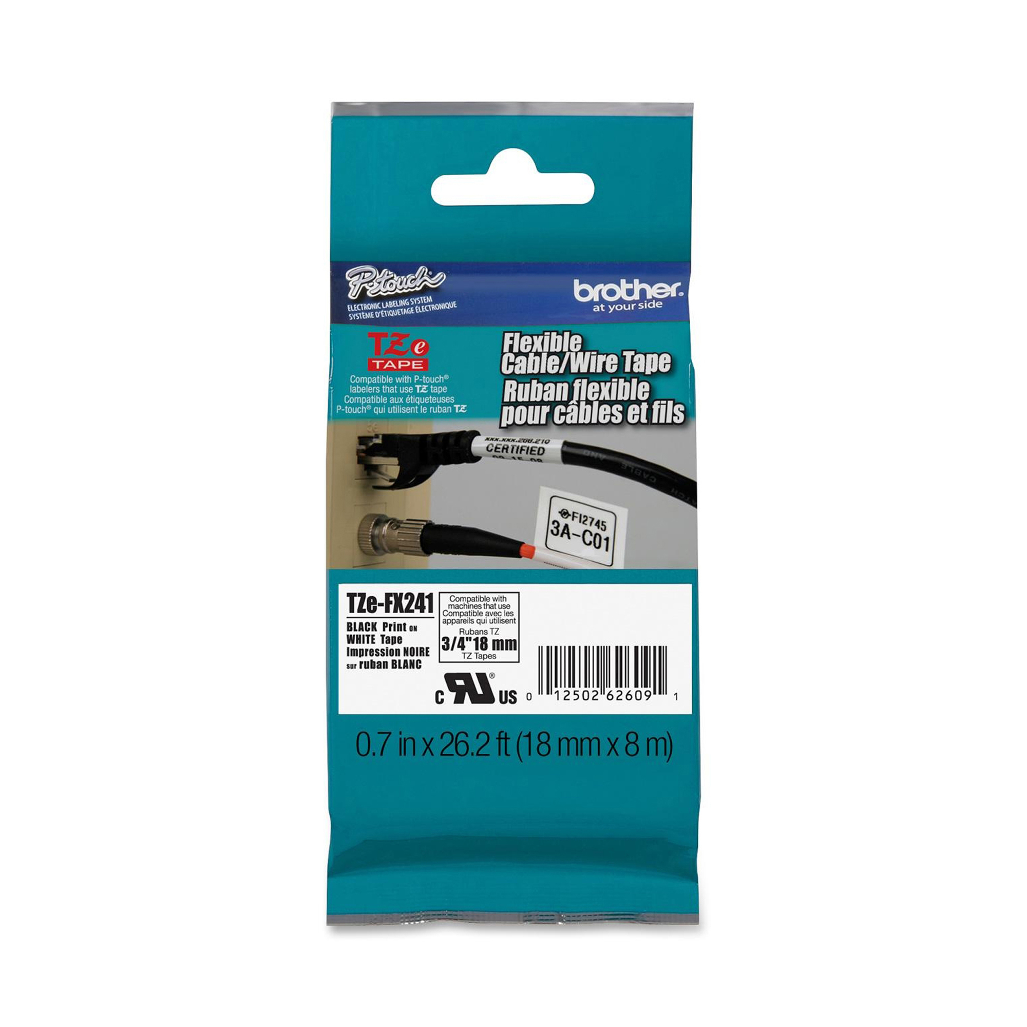 Brother TZe-FX241 - Adesivo - nero su bianco - Rotolo (1,8 cm x 8 m) 1 cassetta(e) nastro per etichette flessibili - per P-Touch PT-D410VP, PT-D460BTVP, PT-D610BTVP