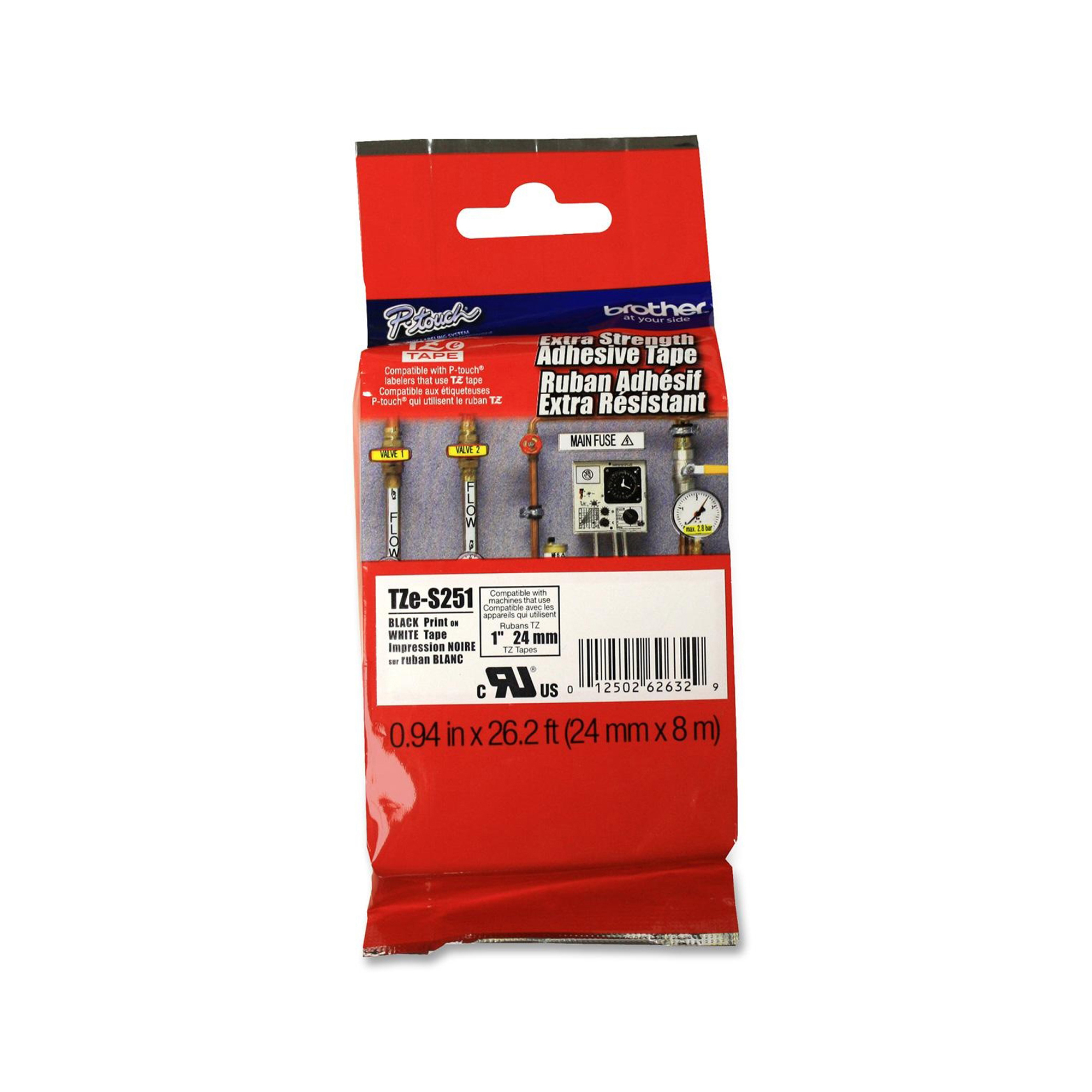 NASTRO TIPO TZ 24MM NERO/BIANCO ADESIVO RESISTENTE LUNGHEZZA 8 METRI