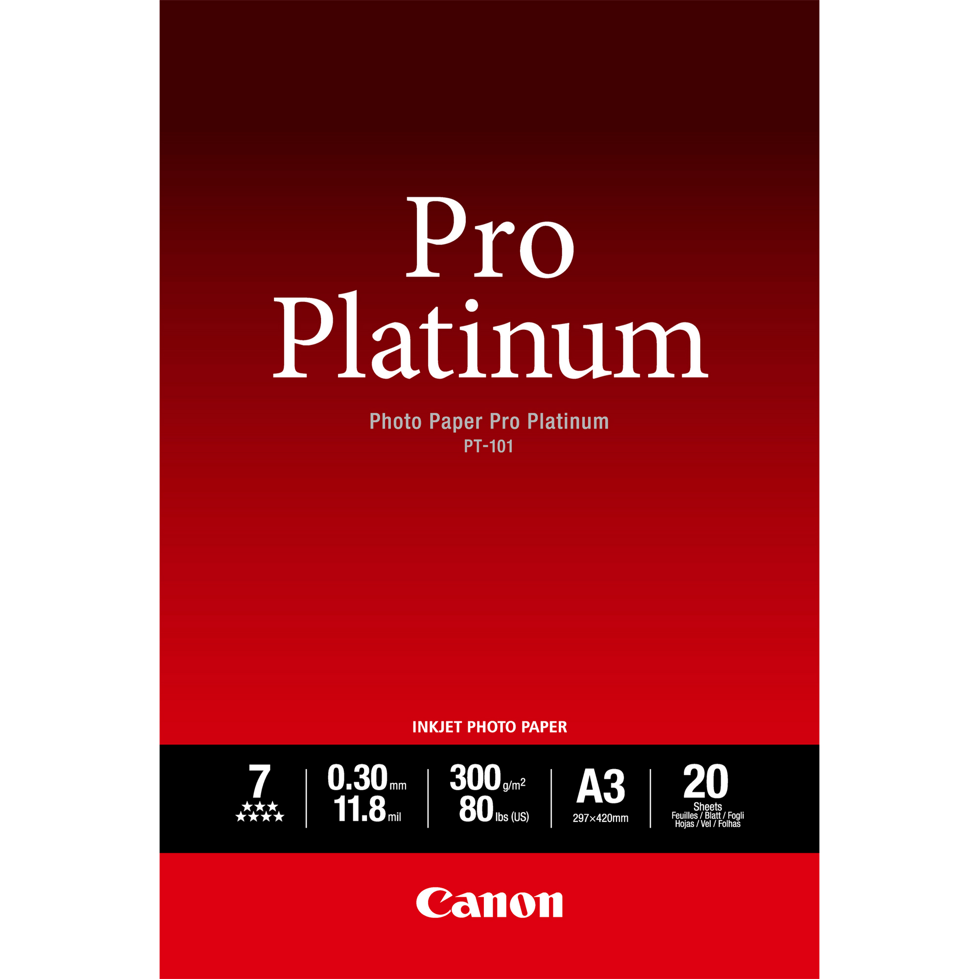 Canon Photo Paper Pro Platinum - A3 (297 x 420 mm) - 300 g/m² - 20 fogli carta fotografica - per PIXMA Pro9000, Pro9500