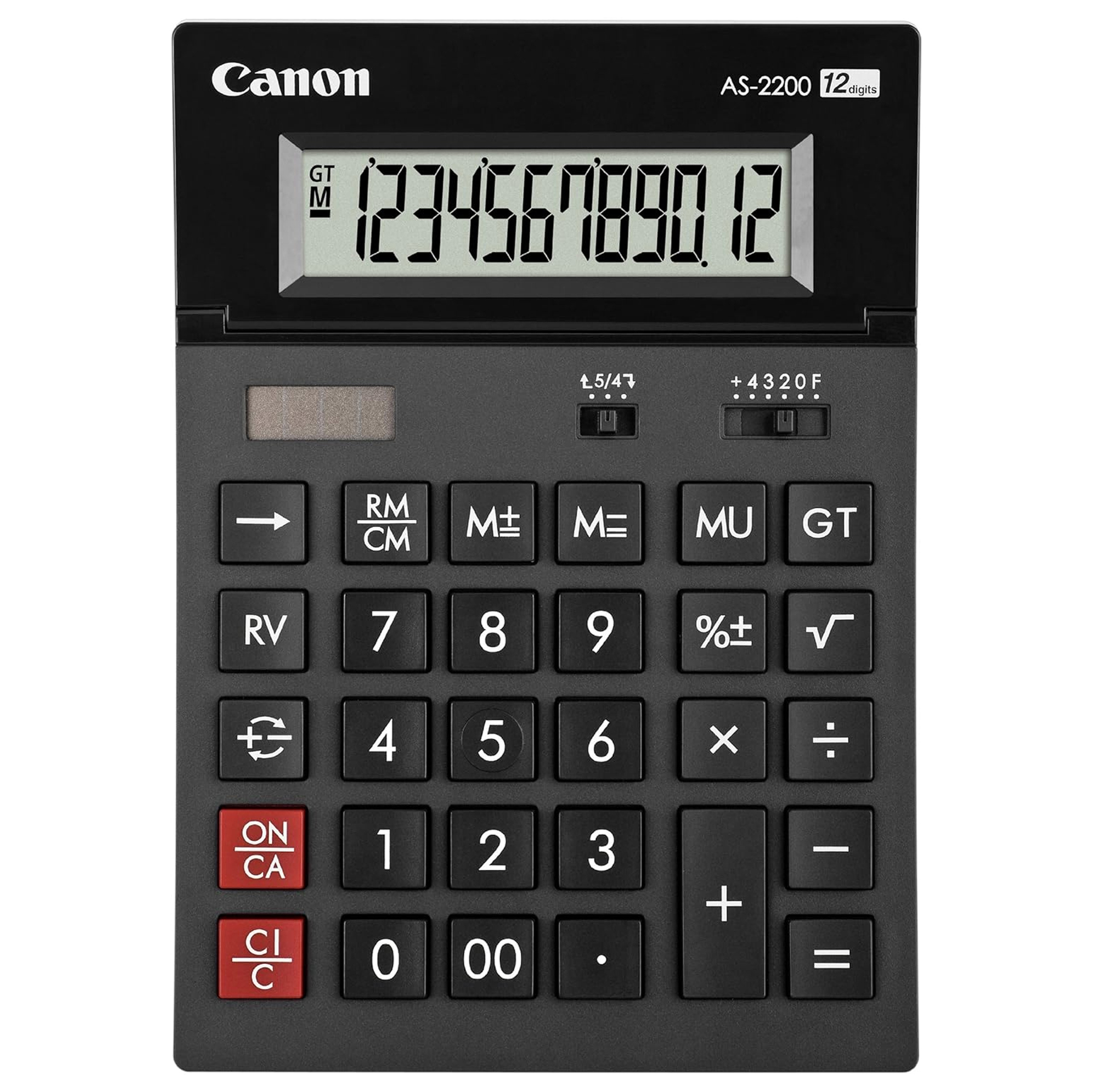 Canon AS-2200 - Calcolatrice da tavolo - 12 cifre - pannello solare, batteria - grigio scuro