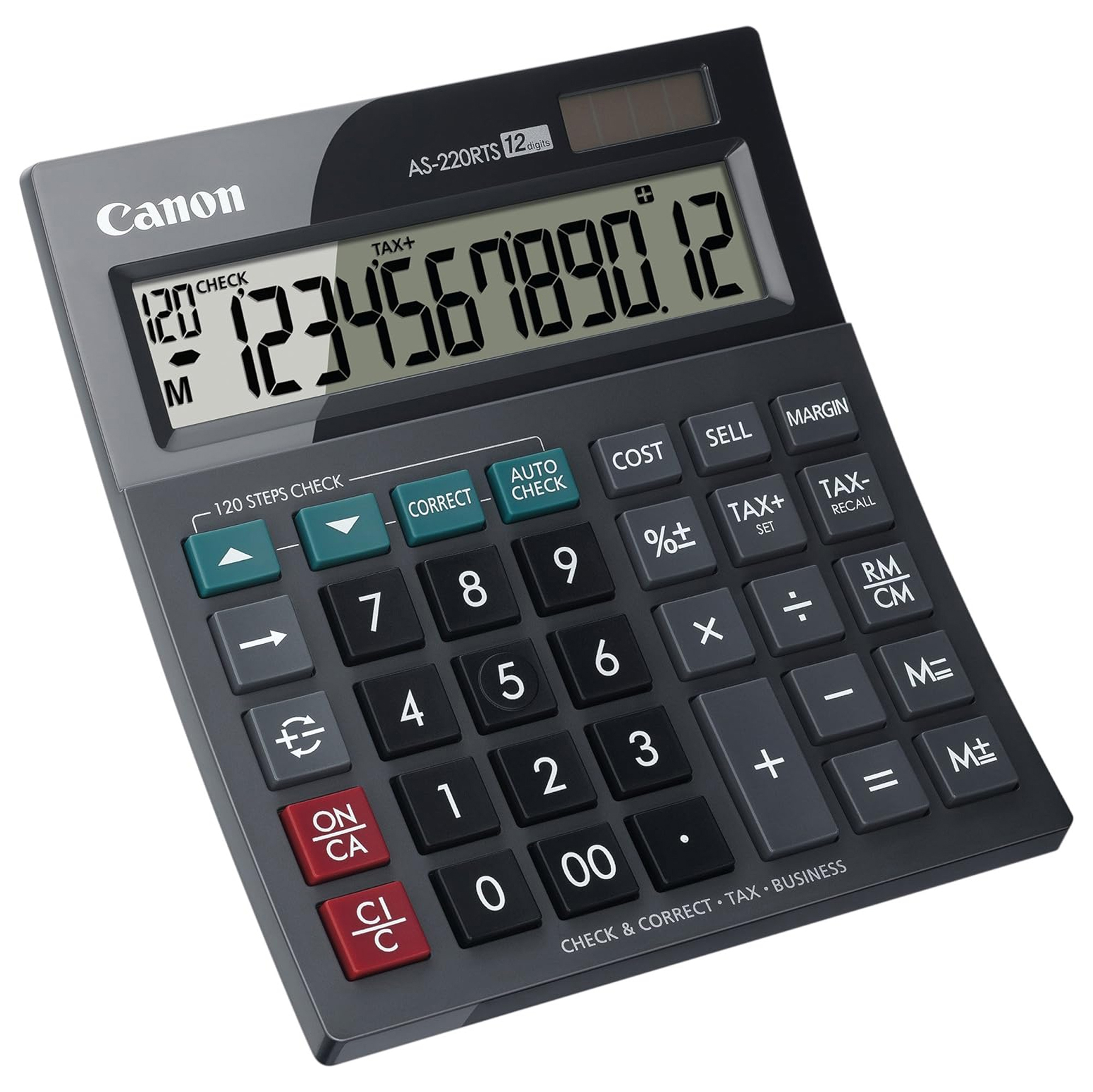 Canon AS-220RTS - Calcolatrice da tavolo - 12 cifre - pannello solare, batteria - grigio scuro