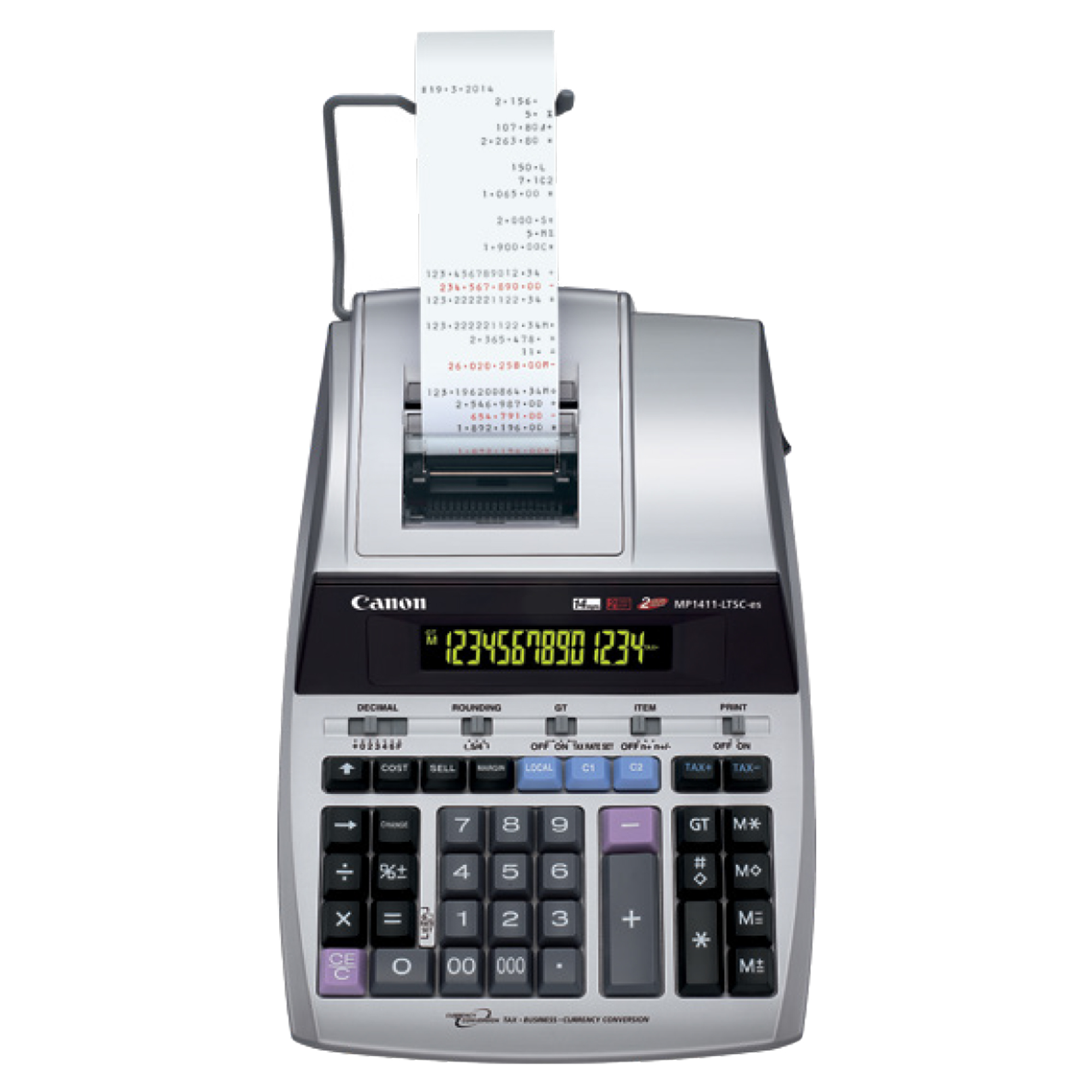 Canon MP1411-LTSC - Calcolatrice scrivente con stampa - LCD - 14 cifre - adattatore CA, batteria per backup memoria - metallo argentato