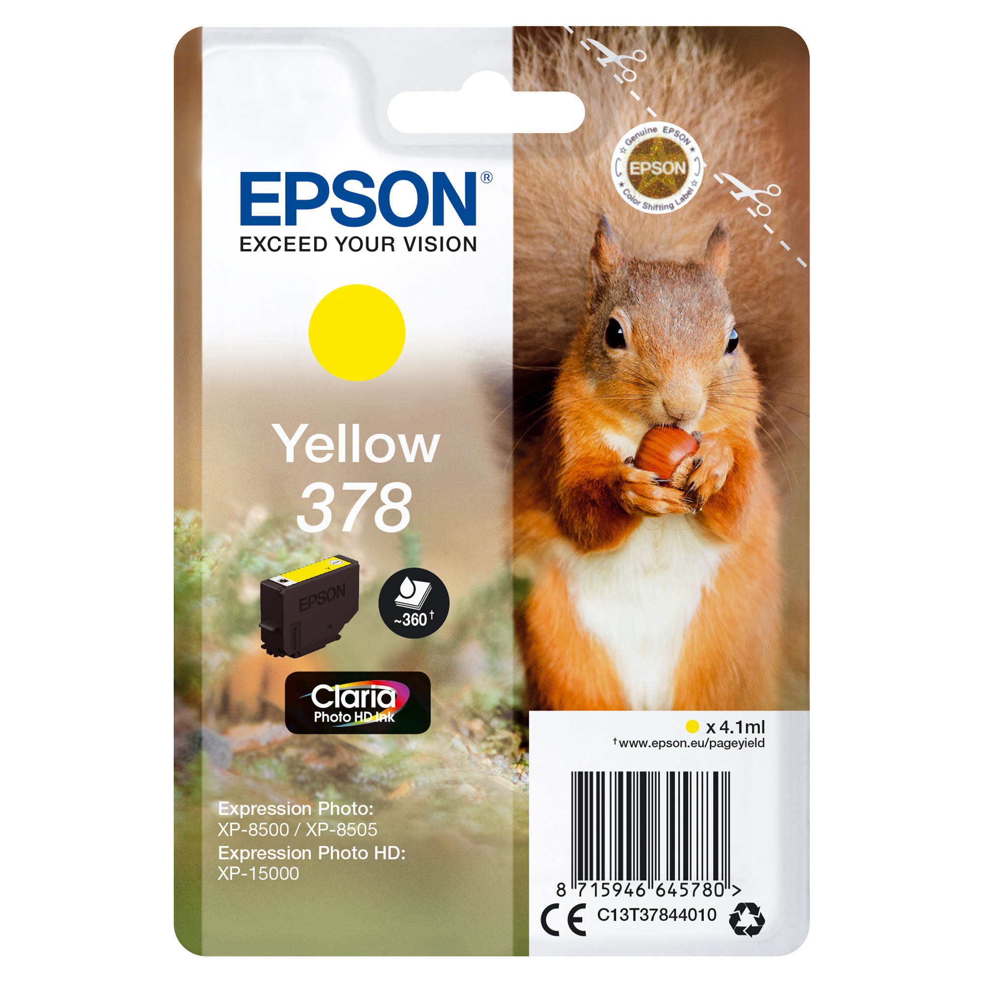 Epson 378 - 4.1 ml - giallo - originale - blister - cartuccia d'inchiostro - per Expression Home XP-8605, 8606; Expression Home HD XP-15000; Expression Photo XP-8505, 8700