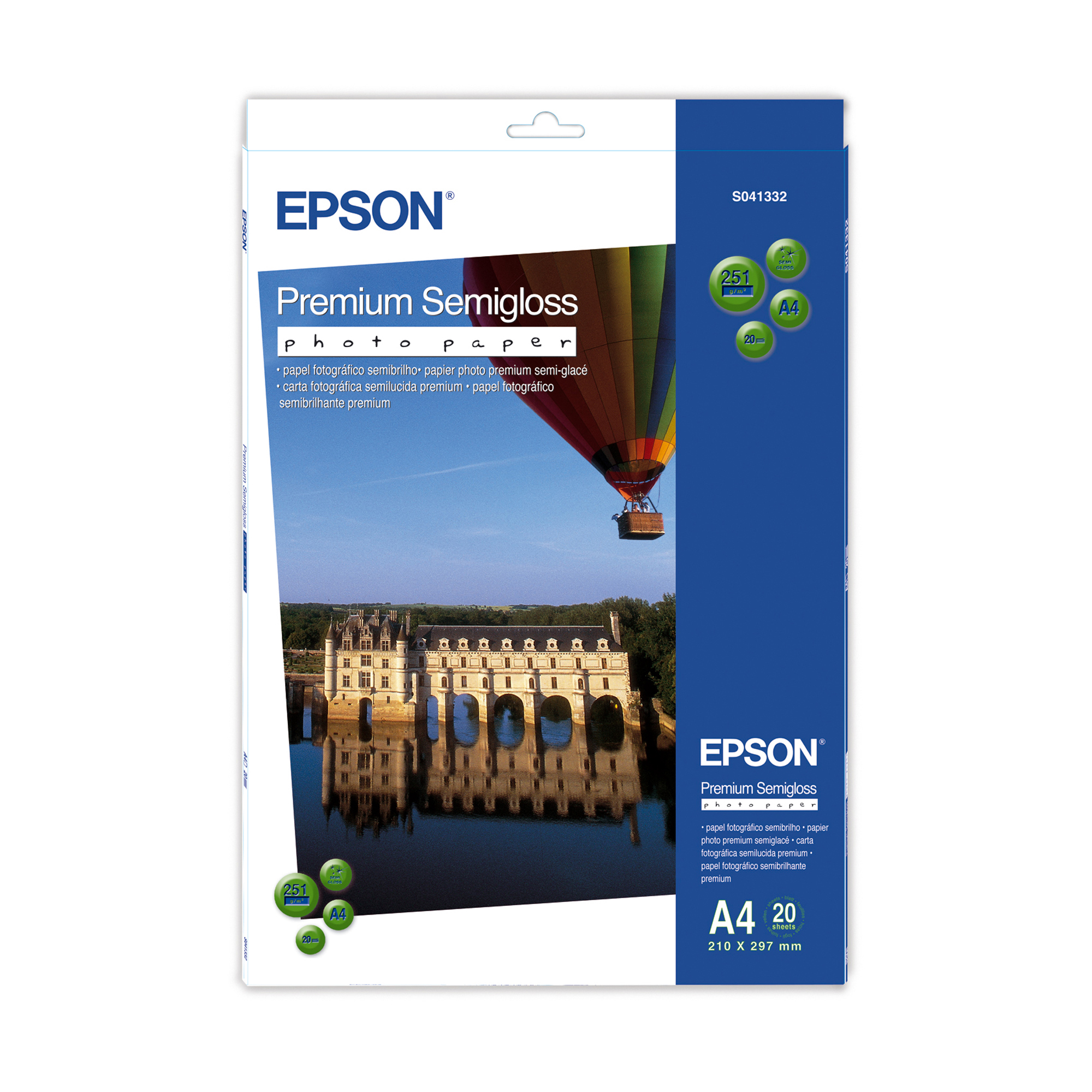 Epson Premium Semigloss Photo Paper - Semi-lucida - A4 (210 x 297 mm) 20 fogli carta fotografica - per EcoTank ET-2750, 2751, 2756, 2850, 2851, 2856, 4750, 4850; Expression Home HD XP-15000