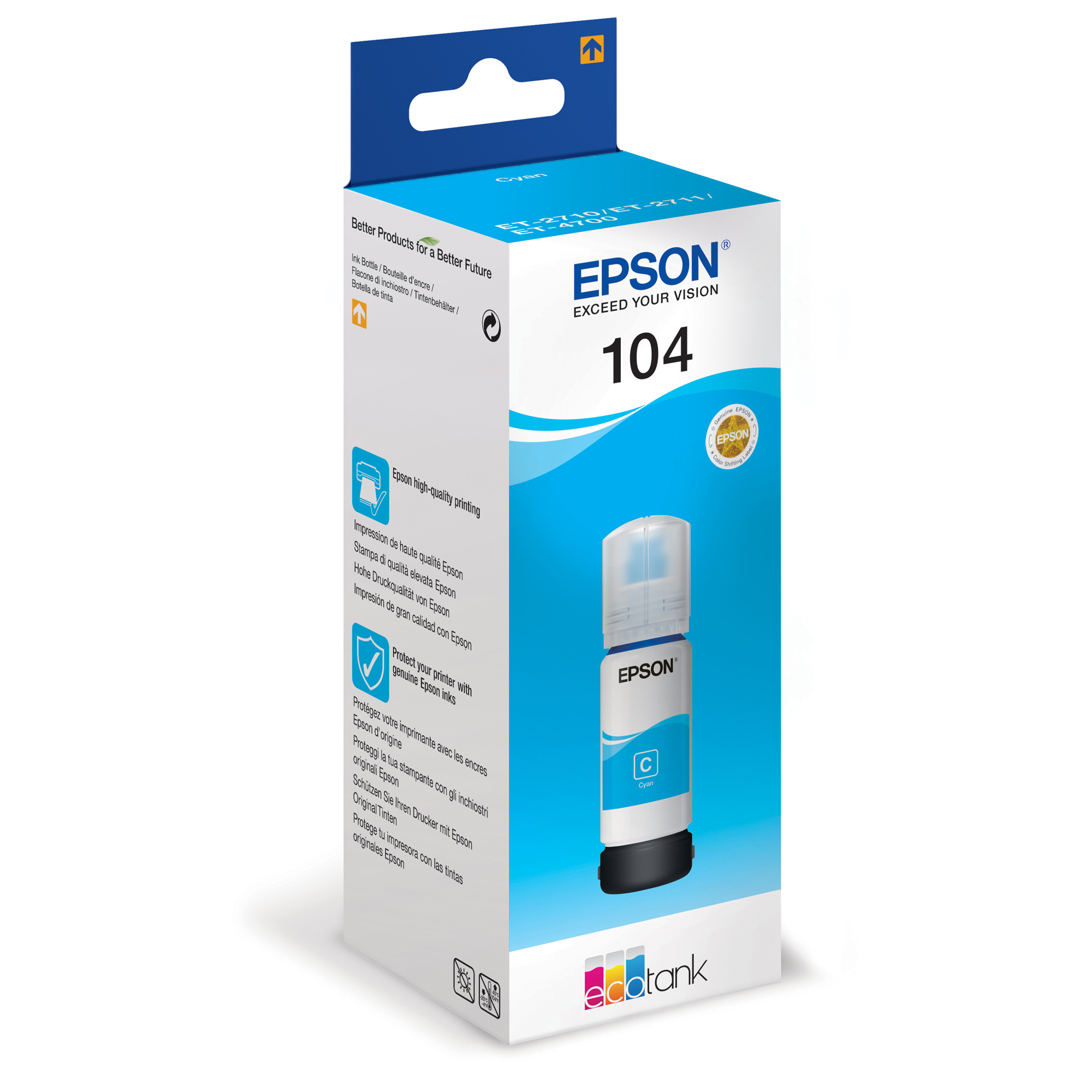 Epson EcoTank 104 - 65 ml - ciano - originale - serbatoio inchiostro - per EcoTank ET-1810, 2715, 2721, 2810, 2811, 2812, 2814, 2815, 2820, 2821, 2825, 2826, 4800