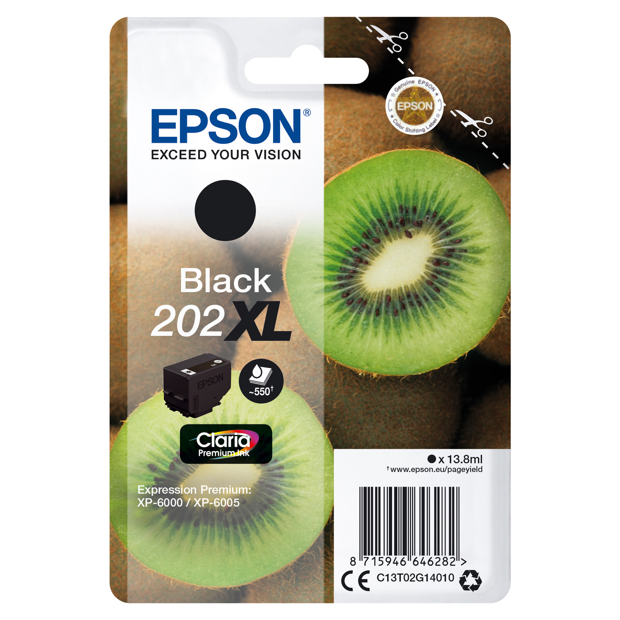 Epson 202XL - 13.8 ml - XL - nero - originale - blister con radiofrequenza / allarme acustico - cartuccia d'inchiostro - per Expression Premium XP-6000, XP-6005
