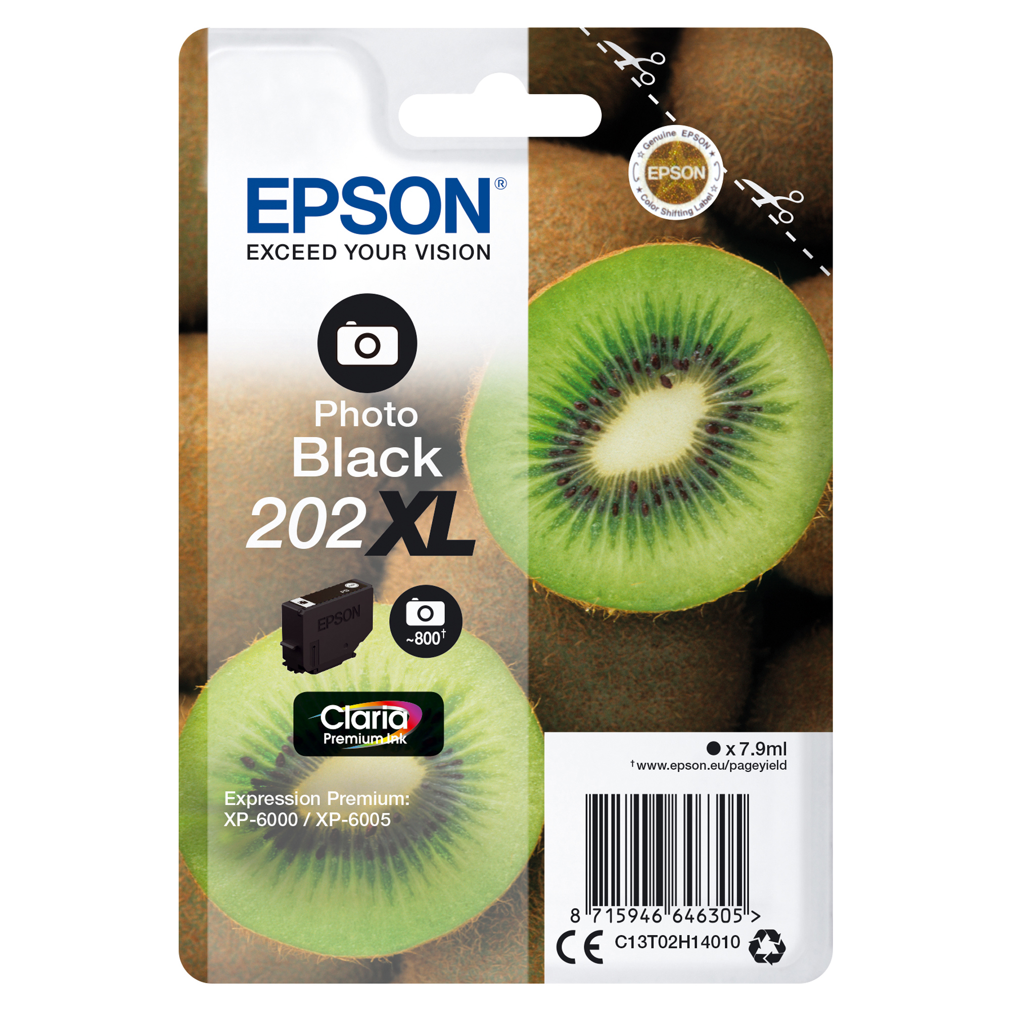Epson 202XL - 7.9 ml - alta capienza - nero per foto - originale - blister - cartuccia d'inchiostro - per Expression Premium XP-6000, XP-6005, XP-6100, XP-6105