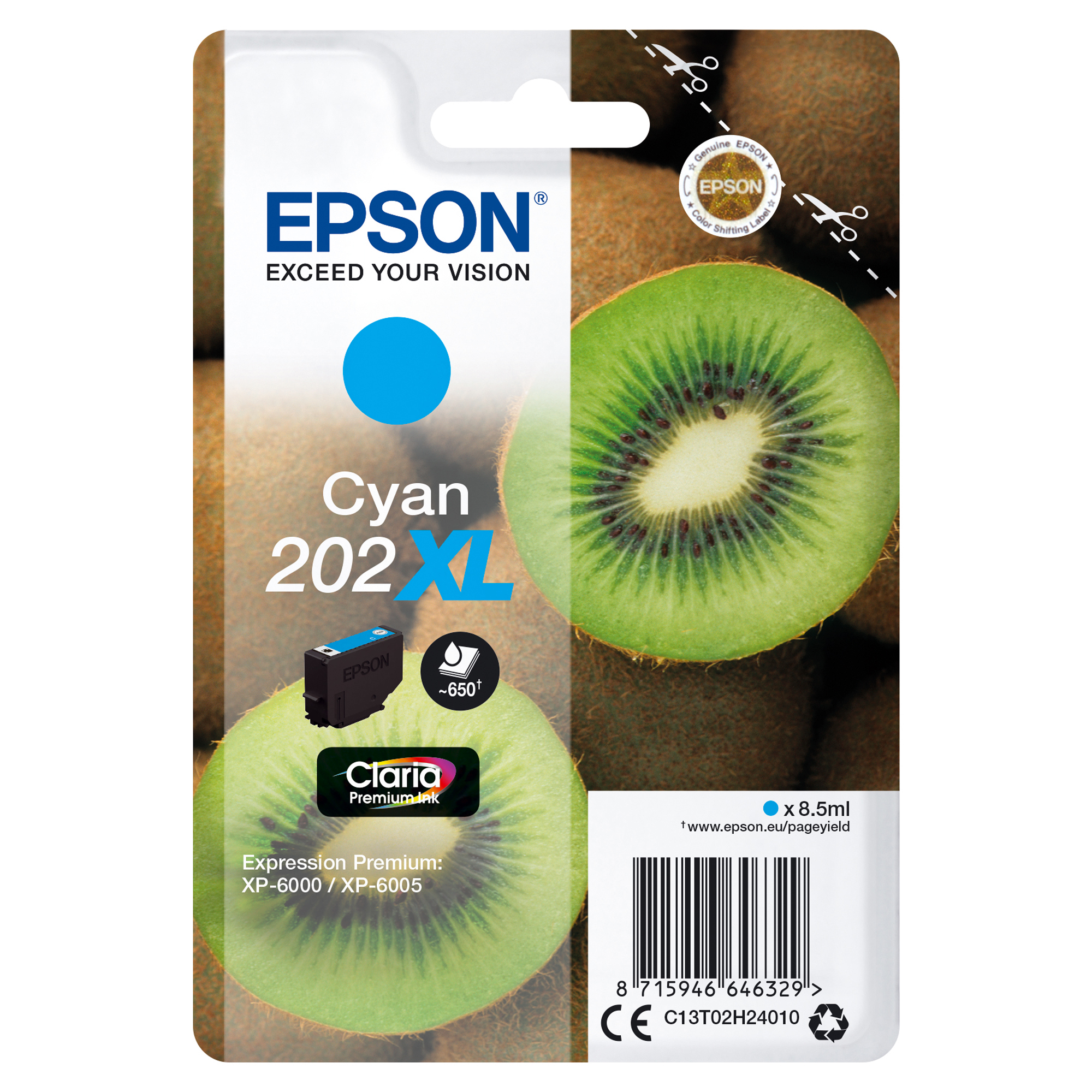 Epson 202XL - 8.5 ml - alta capienza - ciano - originale - blister - cartuccia d'inchiostro - per Expression Premium XP-6000, XP-6005, XP-6100, XP-6105