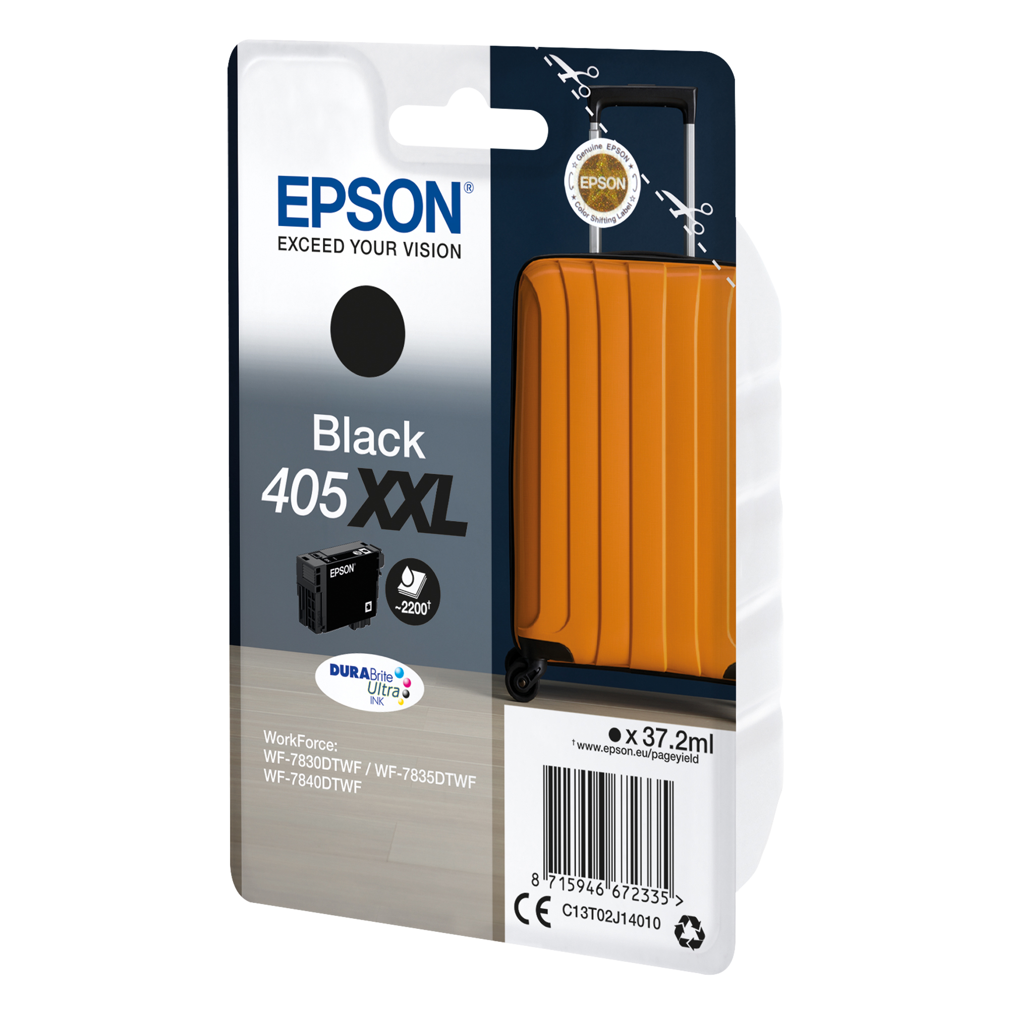 Epson 405XXL - 37.2 ml - misura XXL - nero - originale - blister - cartuccia d'inchiostro - per WorkForce WF-7310DTW, WF-7830DTWF, WF-7835DTWF, WF-7840DTWF; WorkForce Pro WF-7840DTWF