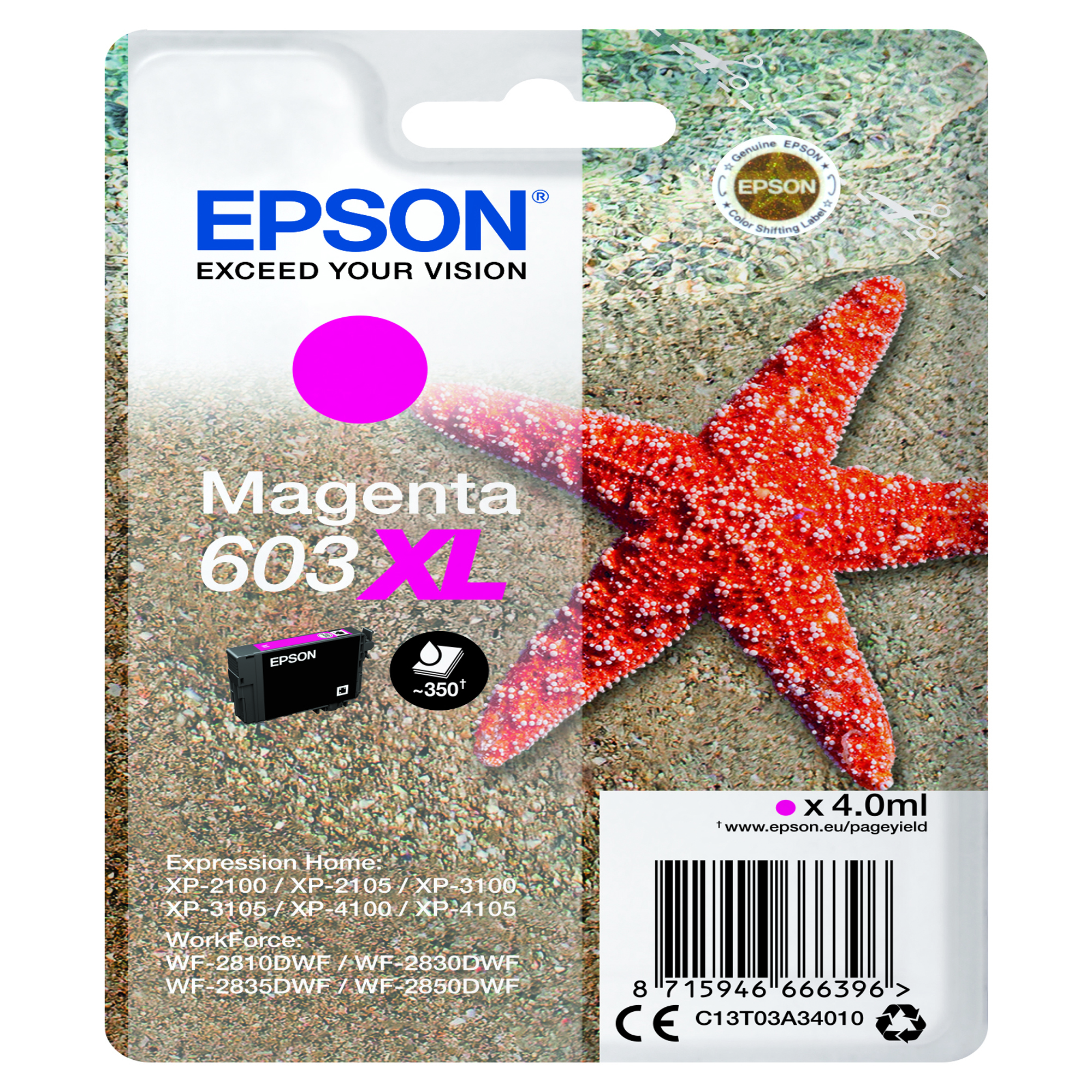 Epson 603XL - 4 ml - XL - magenta - originale - blister - cartuccia d'inchiostro - per Expression Home XP-2150, 2155, 3150, 3155, 4150, 4155; WorkForce WF-2820, 2840, 2845, 2870