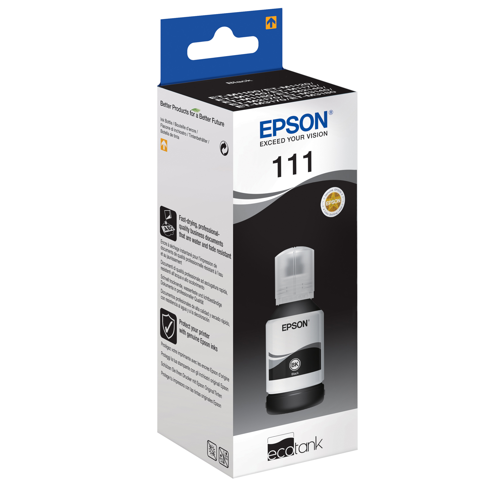 Epson 111 - 120 ml - XL - nero - originale - ricarica inchiostro - per EcoTank ET-M1140, M1170, M1180, M2120, M2170, M3140, M3170, M3180, M1100, M3170, M3180