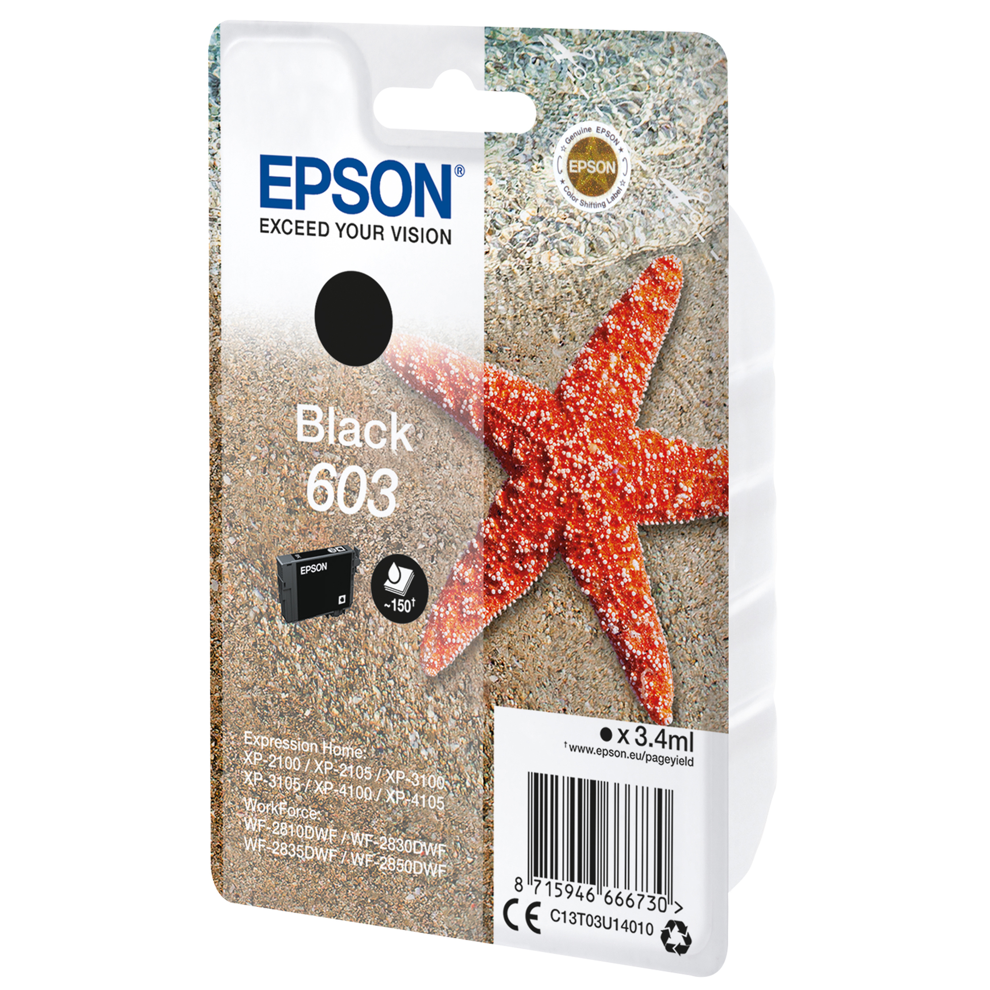 Epson 603 - 3.4 ml - nero - originale - blister - cartuccia d'inchiostro - per Expression Home XP-2150, 2155, 3150, 3155, 4150, 4155; WorkForce WF-2820, 2840, 2845, 2870