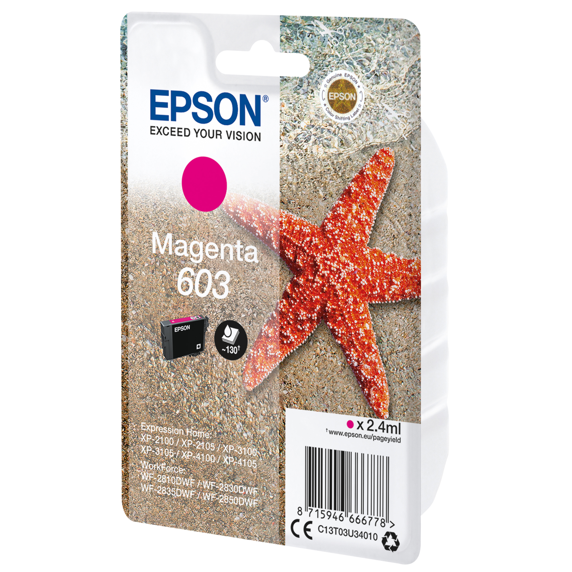 Epson 603 - 2.4 ml - magenta - originale - blister - cartuccia d'inchiostro - per Expression Home XP-2150, 2155, 3150, 3155, 4150, 4155; WorkForce WF-2820, 2840, 2845, 2870