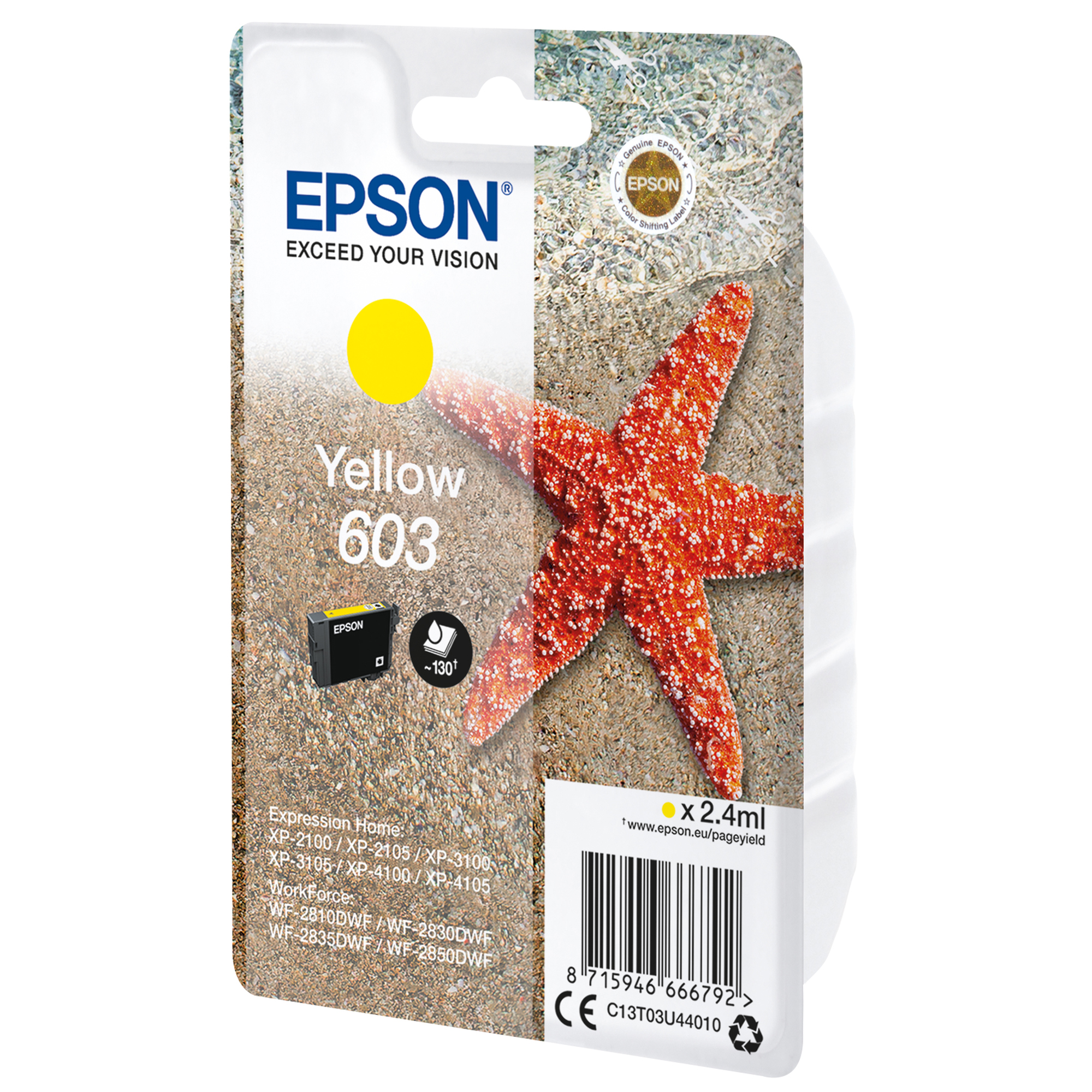 Epson 603 - 2.4 ml - giallo - originale - blister - cartuccia d'inchiostro - per Expression Home XP-2150, 2155, 3150, 3155, 4150, 4155; WorkForce WF-2820, 2840, 2845, 2870