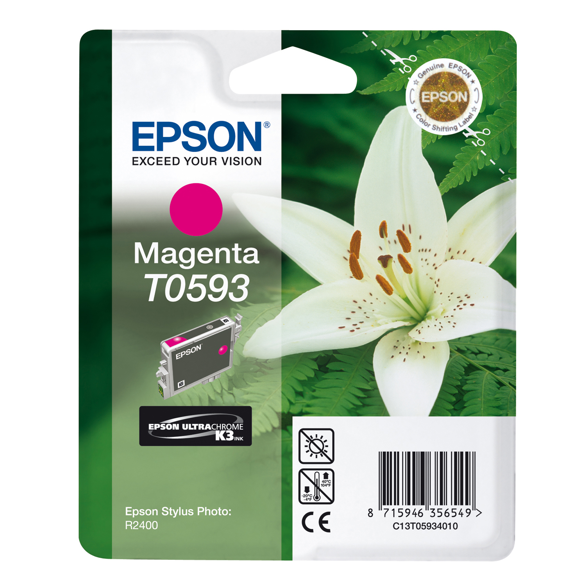Epson T0593 - 13 ml - magenta - originale - blister - cartuccia d'inchiostro - per Stylus Photo R2400