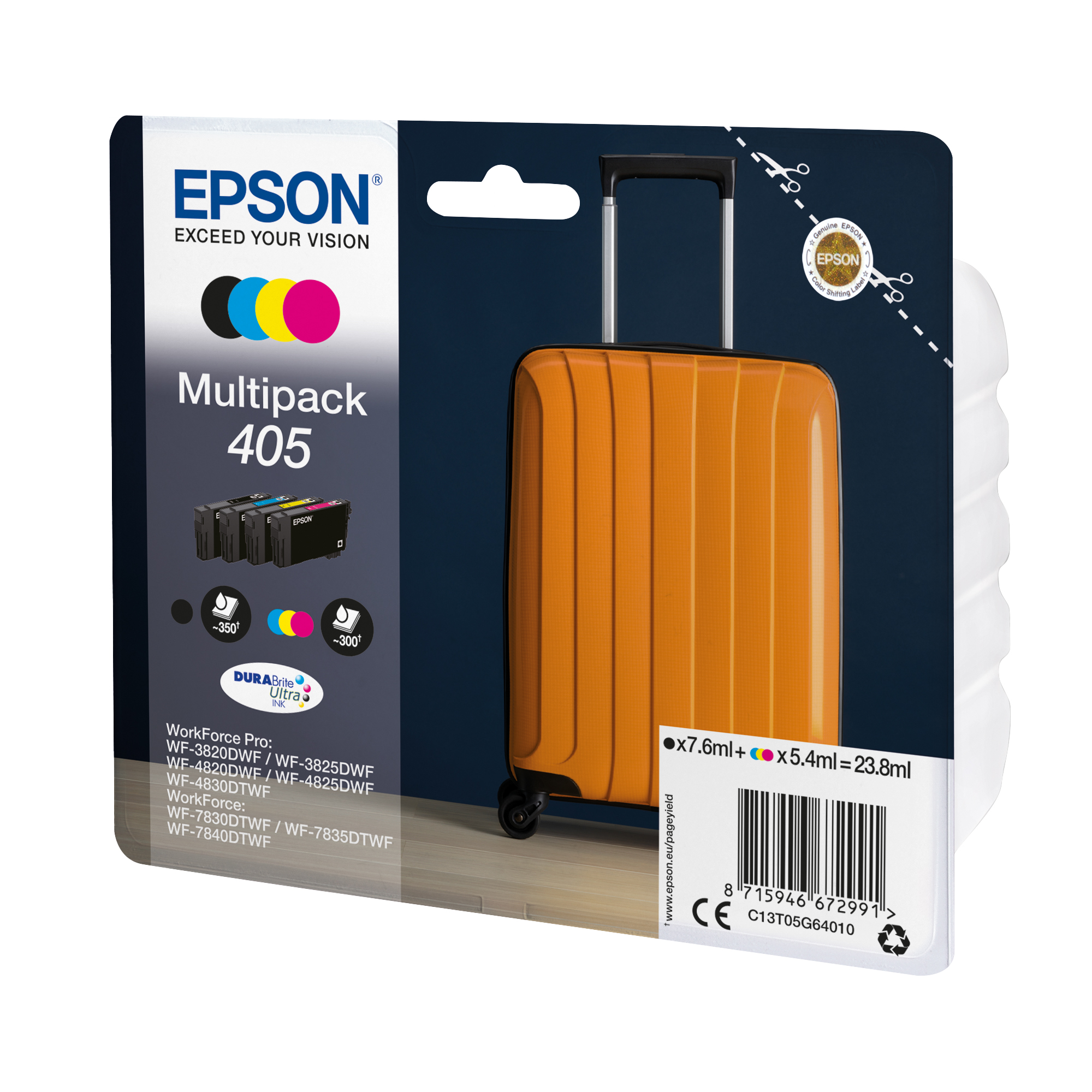 Epson 405 - Confezione da 4 - nero, giallo, ciano, magenta - originale - cartuccia d'inchiostro - per WorkForce WF-7310, 7830, 7835, 7840; WorkForce Pro WF-3820, 3825, 4820, 4825, 4830, 7840