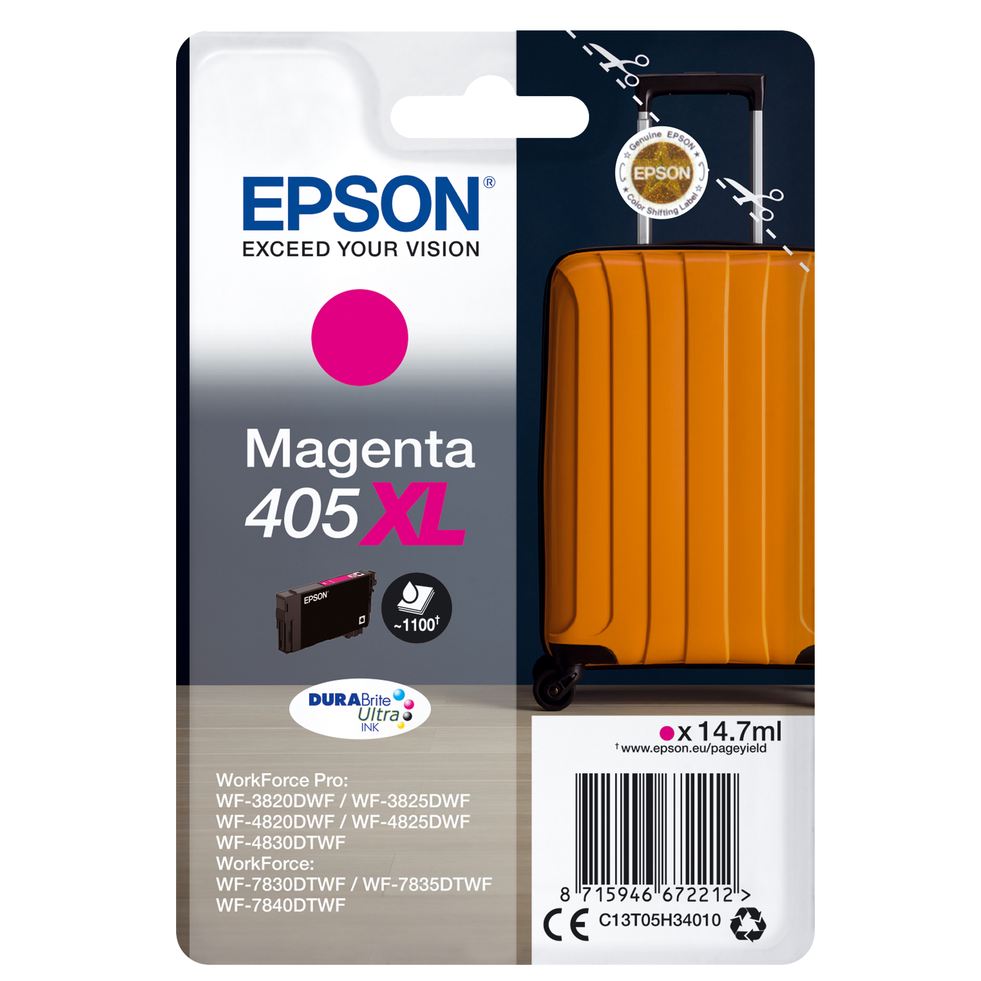Epson 405XL - 14.7 ml - XL - magenta - originale - blister - cartuccia d'inchiostro - per WorkForce WF-7310, 7830, 7835, 7840; WorkForce Pro WF-3820, 3825, 4820, 4825, 4830, 7840