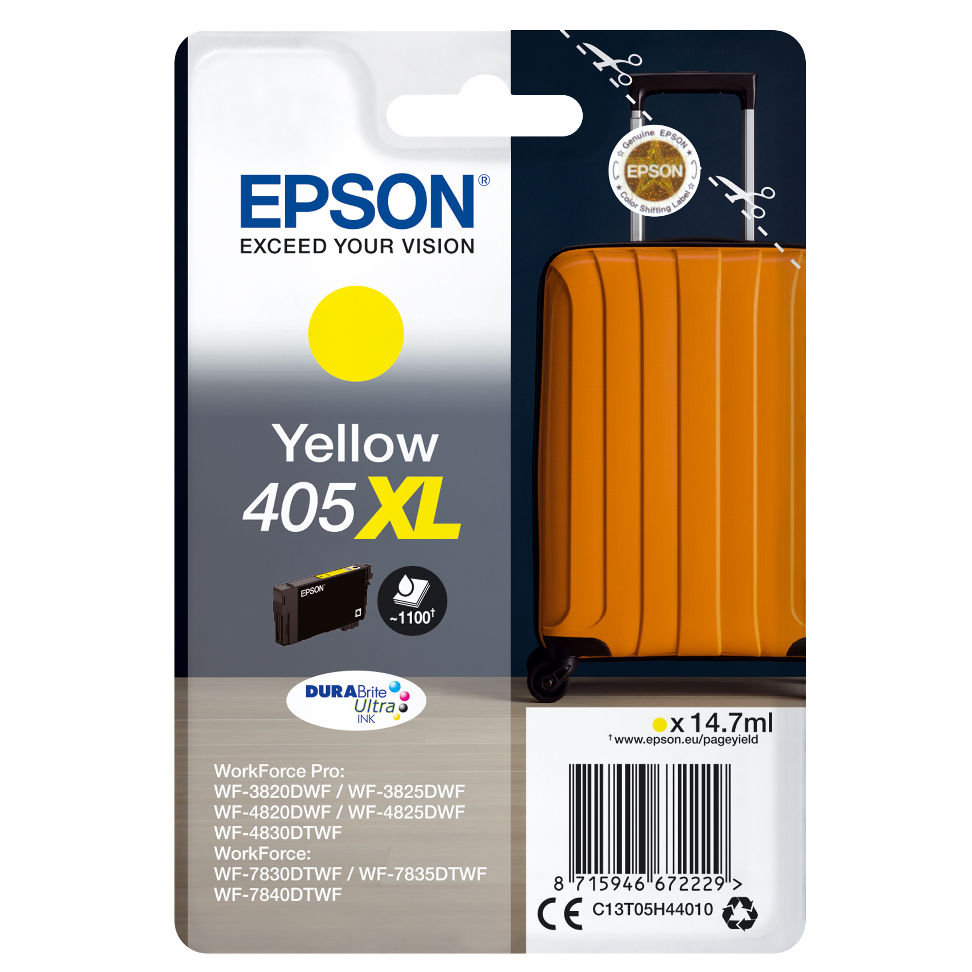 Epson 405XL - 14.7 ml - XL - giallo - originale - blister - cartuccia d'inchiostro - per WorkForce WF-7310, 7830, 7835, 7840; WorkForce Pro WF-3820, 3825, 4820, 4825, 4830, 7840