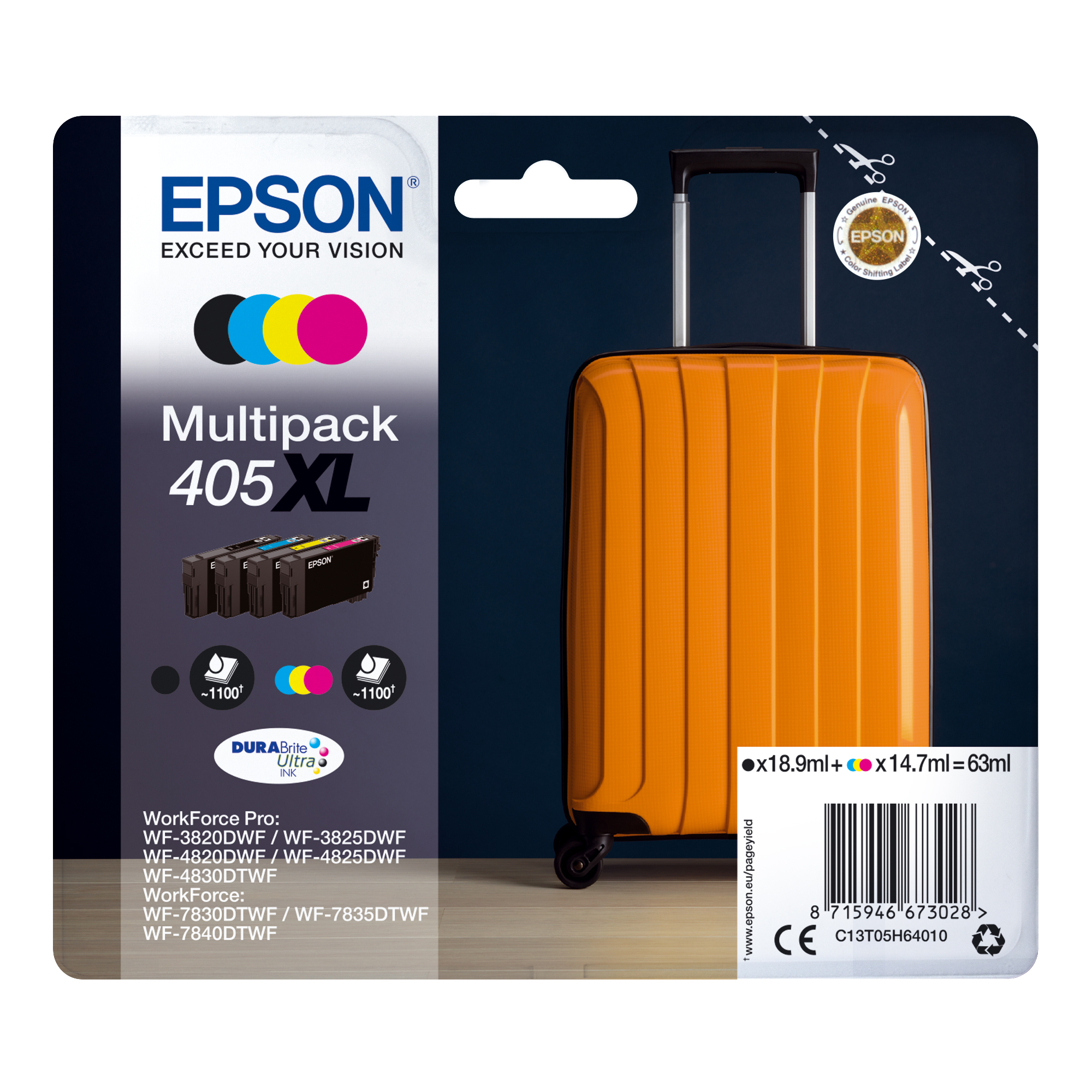 Epson 405XL Multipack - Confezione da 4 - XL - nero, giallo, ciano, magenta - originale - cartuccia d'inchiostro - per WorkForce WF-7310, 7830, 7835, 7840; WorkForce Pro WF-3820, 3825, 4820, 4825, 4830, 7840