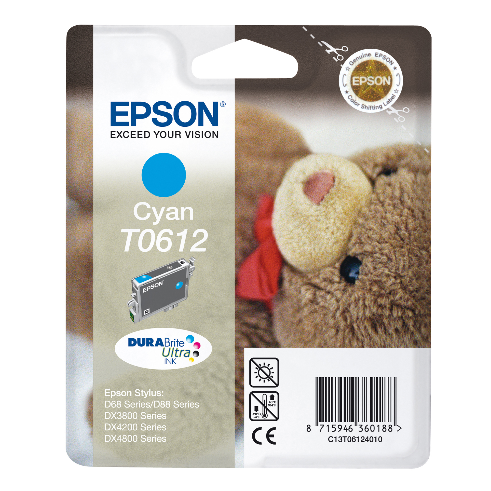 Epson T0612 - 8 ml - ciano - originale - blister - cartuccia d'inchiostro - per Stylus D68, D88, DX3800, DX3850, DX4200, DX4250, DX4800, DX4850
