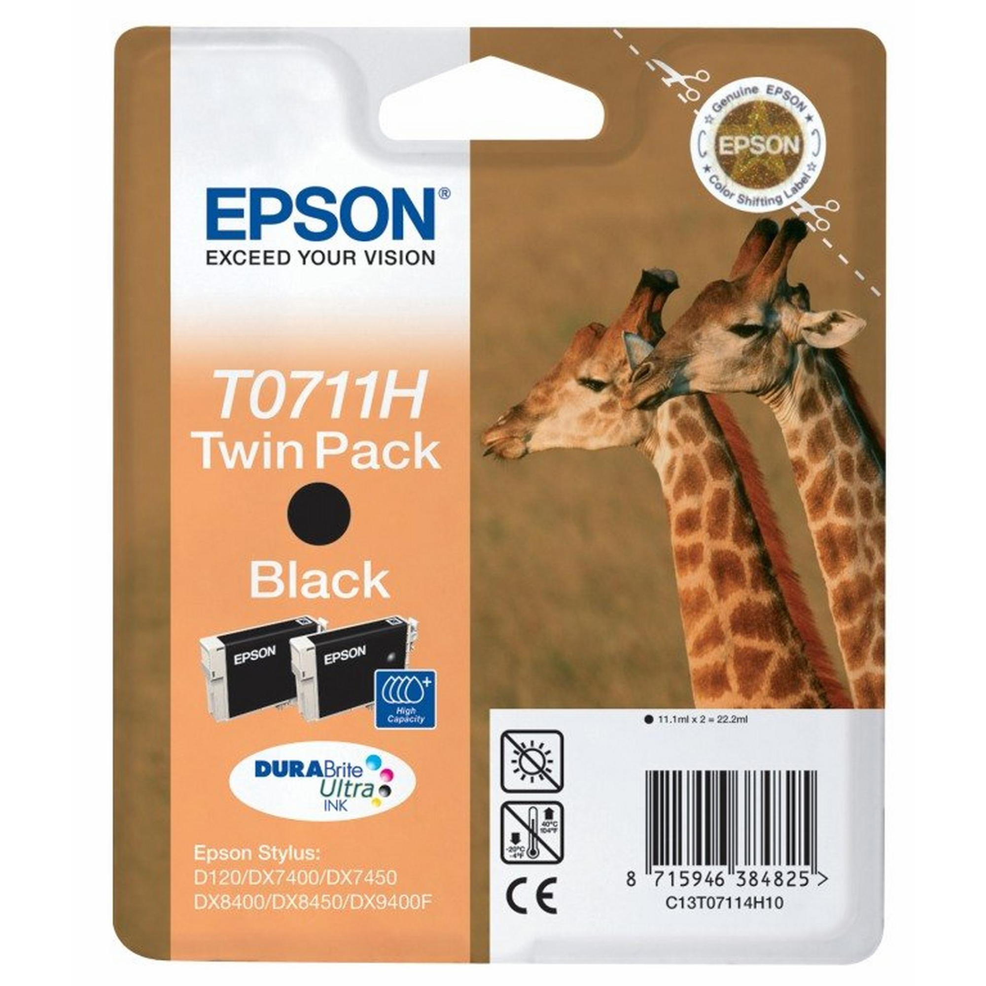 Epson T0711 Twin Pack - Confezione da 2 - 22.2 ml - alta capienza - nero - originale - blister - cartuccia d'inchiostro - per Stylus SX210, SX410, SX510, SX515, SX610; Stylus Office B1100, B40, BX310, BX600, BX610