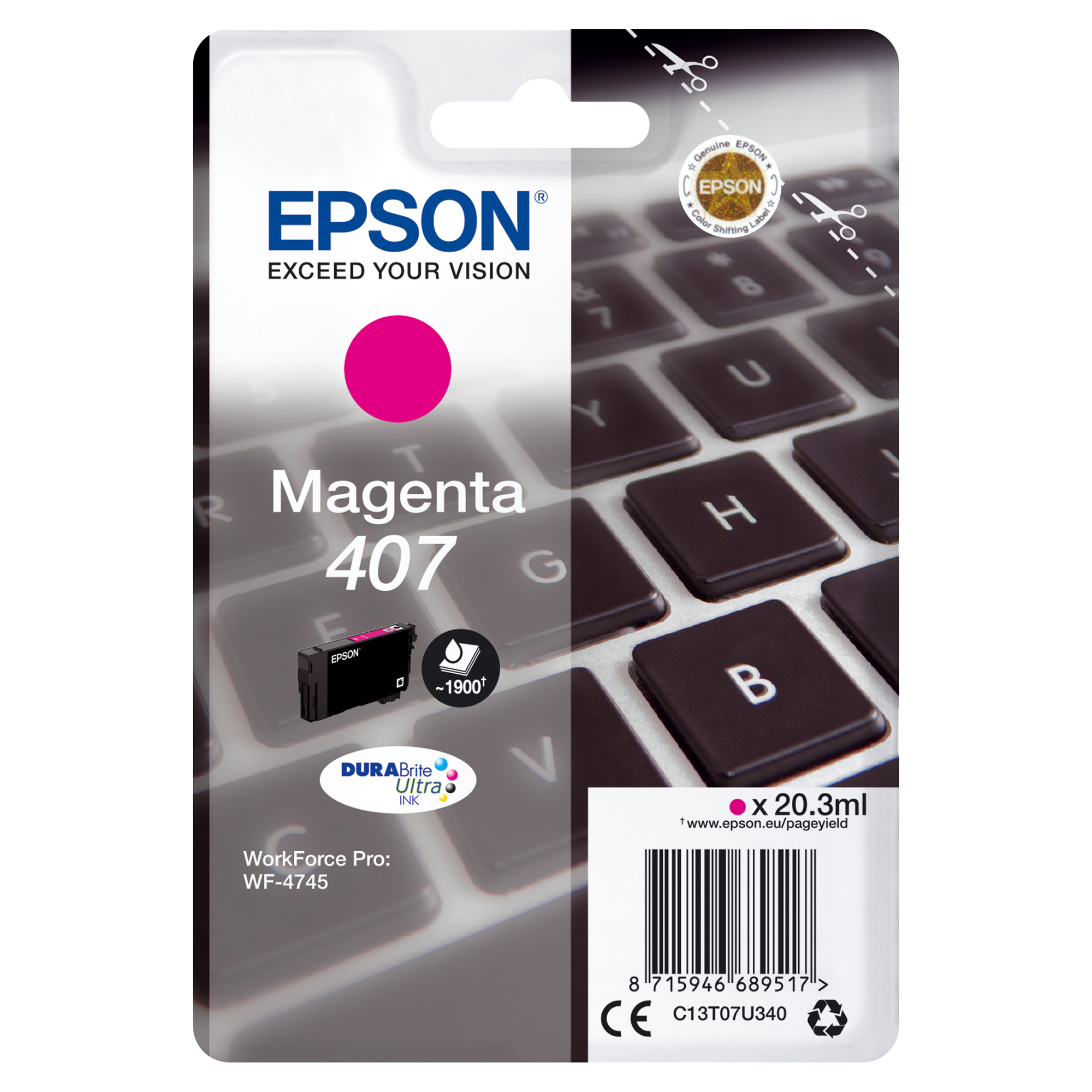 Epson 407 - 20.3 ml - taglia L - magenta - originale - cartuccia d'inchiostro - per WorkForce Pro WF-4745, WF-4745DTWF
