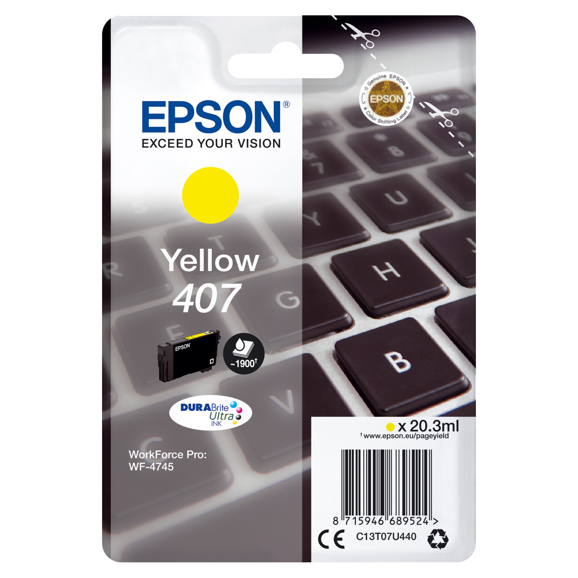 Epson 407 - 20.3 ml - taglia L - giallo - originale - cartuccia d'inchiostro - per WorkForce Pro WF-4745, WF-4745DTWF