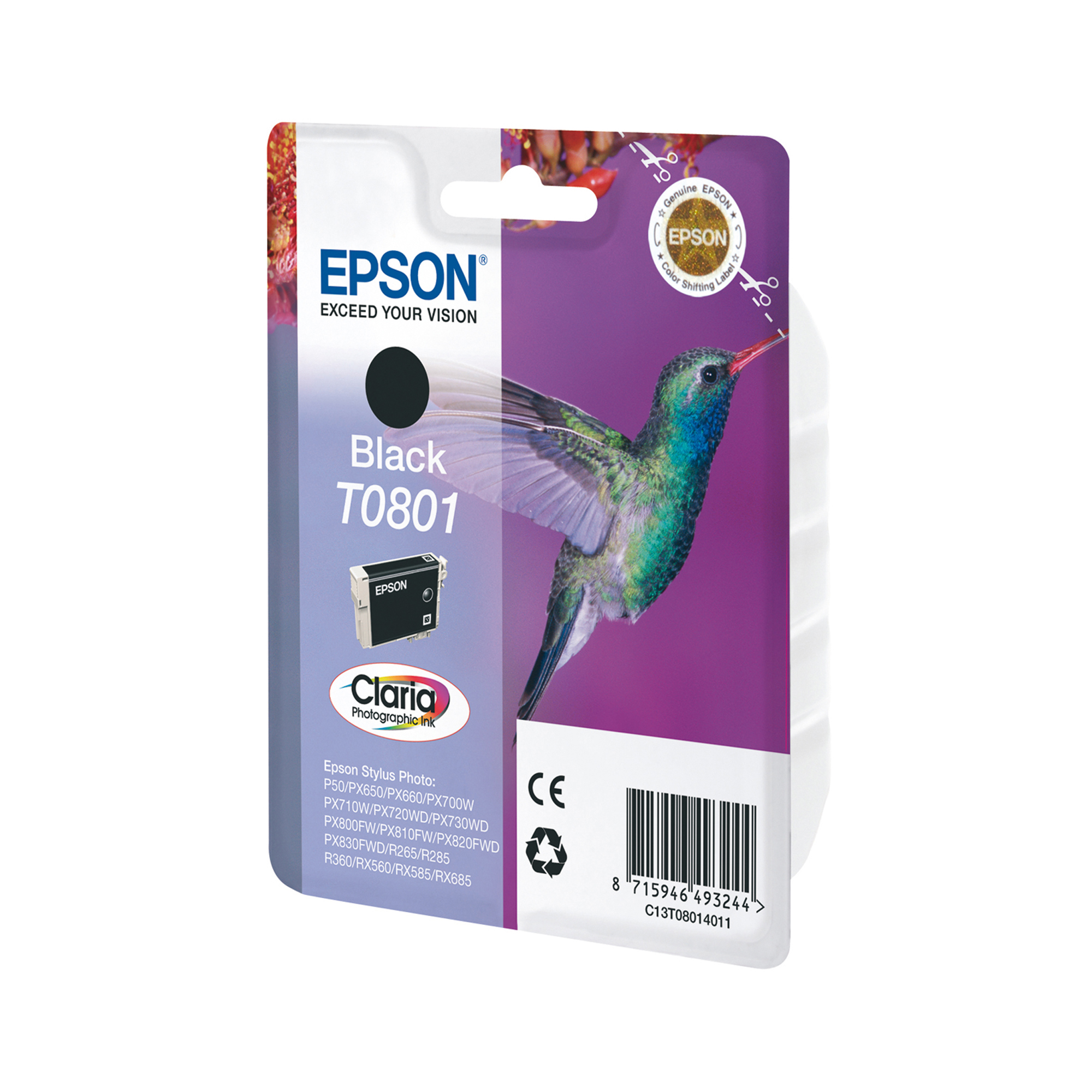 Epson T0801 - 7.4 ml - nero - originale - blister - cartuccia d'inchiostro - per Stylus Photo P50, PX650, PX660, PX700, PX710, PX720, PX730, PX800, PX810, PX820, PX830