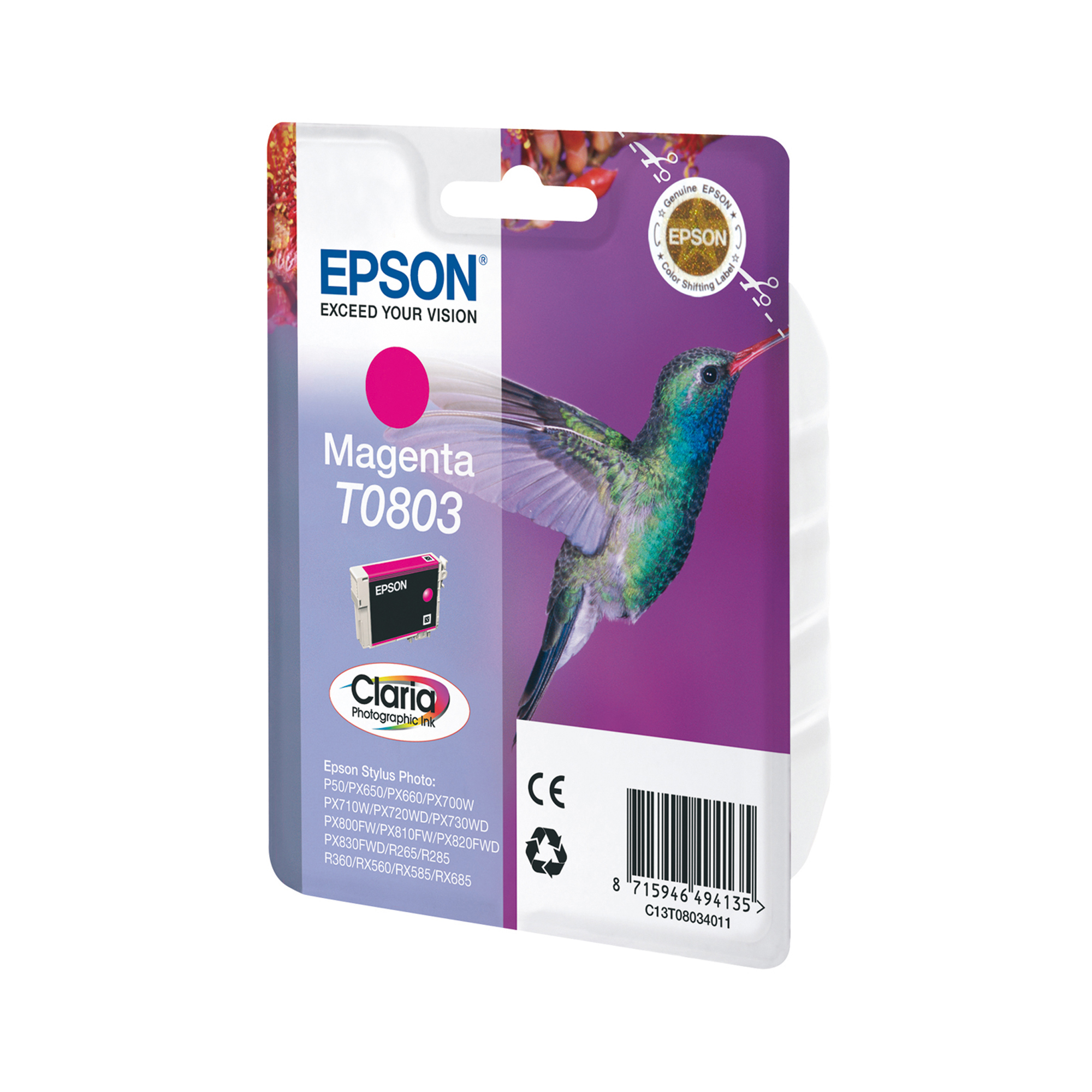 Epson T0803 - 7.4 ml - magenta - originale - blister - cartuccia d'inchiostro - per Stylus Photo P50, PX650, PX660, PX700, PX710, PX720, PX730, PX800, PX810, PX820, PX830