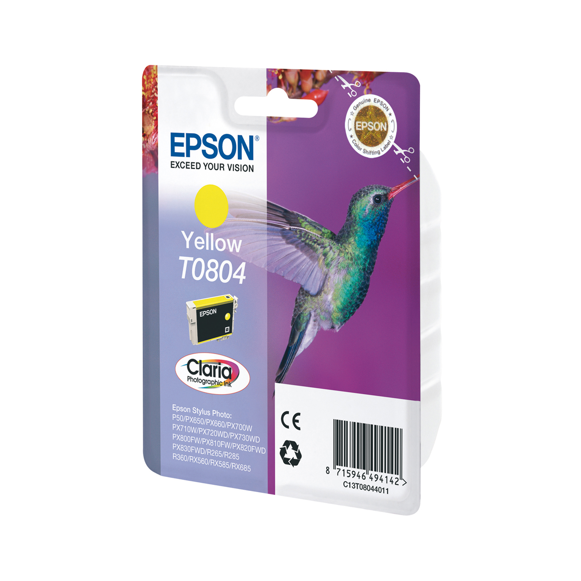 Epson T0804 - 7.4 ml - giallo - originale - blister - cartuccia d'inchiostro - per Stylus Photo P50, PX650, PX660, PX700, PX710, PX720, PX730, PX800, PX810, PX820, PX830