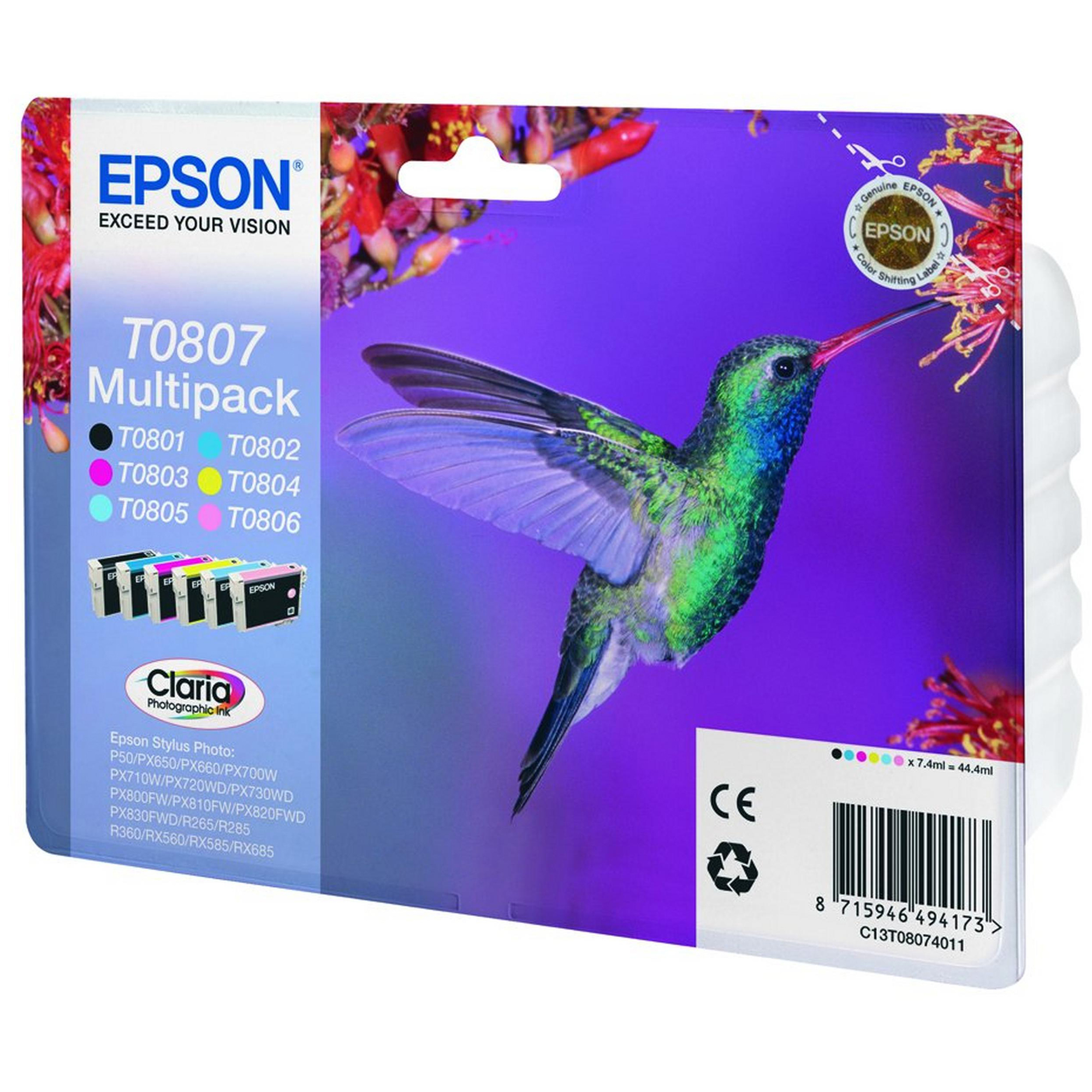 Epson T0807 Multipack - Confezione da 6 - 44.4 ml - nero, giallo, ciano, magenta, magenta chiaro, cyan chiaro - originale - blister - cartuccia d'inchiostro - per Stylus Photo P50, PX650, PX660, PX700, PX710, PX720, PX730, PX800, PX810, PX820, PX830
