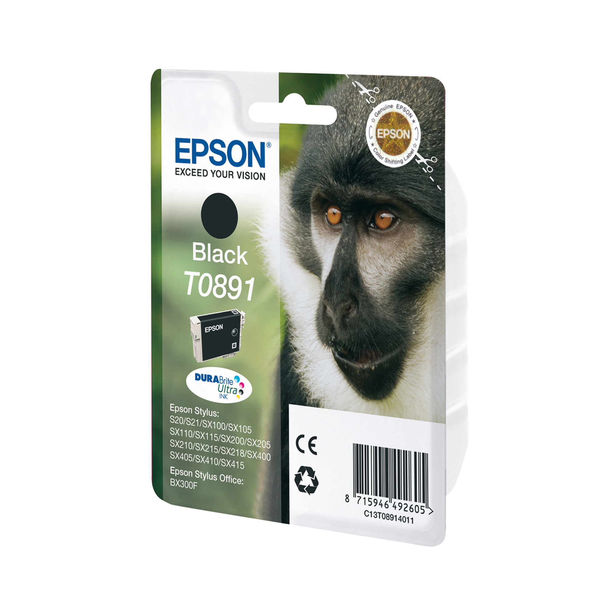 Epson T0891 - 5.8 ml - nero - originale - blister - cartuccia d'inchiostro - per Stylus S21, SX110, SX115, SX210, SX215, SX218, SX400, SX410, SX415; Stylus Office BX300