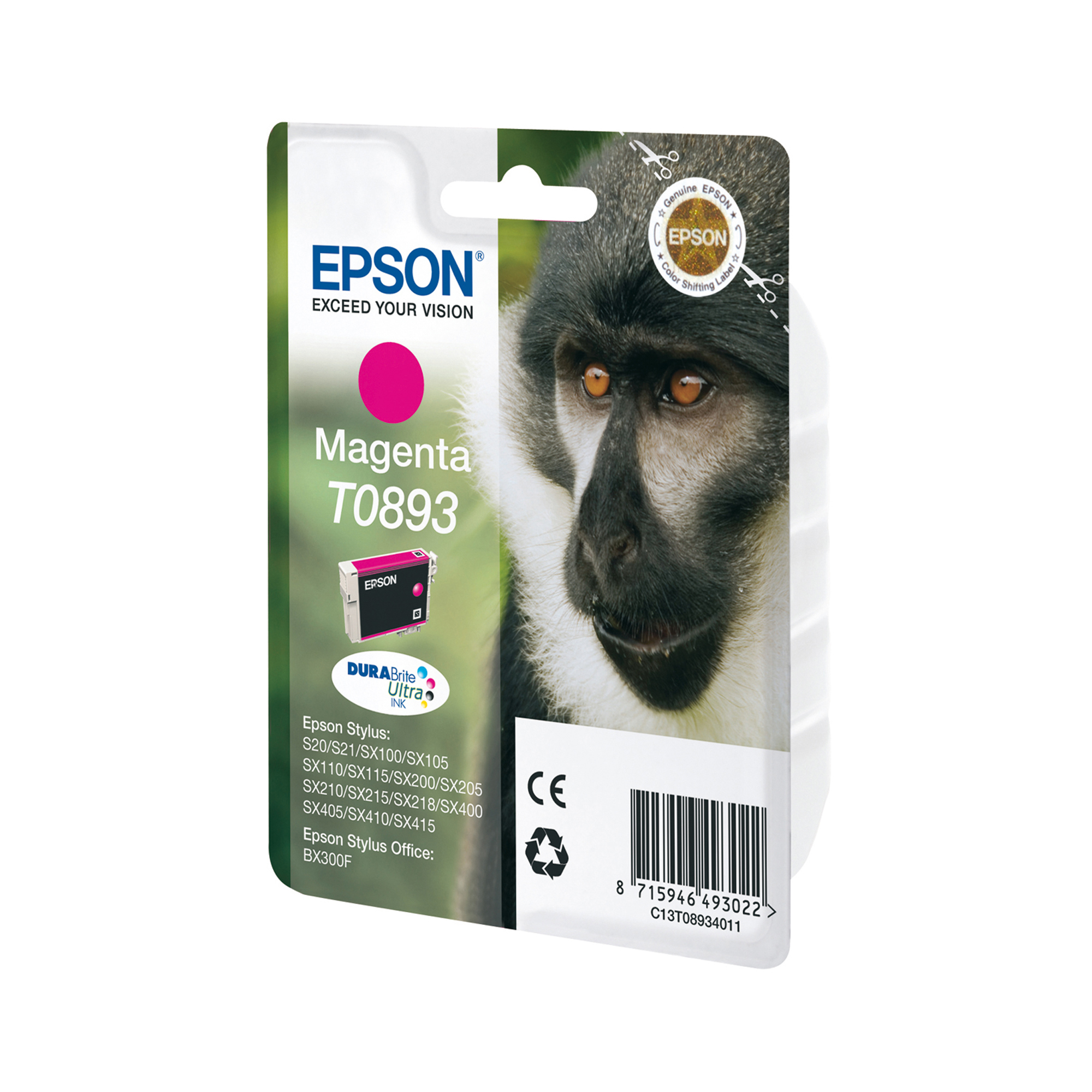 Epson T0893 - 3.5 ml - magenta - originale - blister - cartuccia d'inchiostro - per Stylus S21, SX110, SX115, SX210, SX215, SX400, SX405, SX410, SX415; Stylus Office BX300